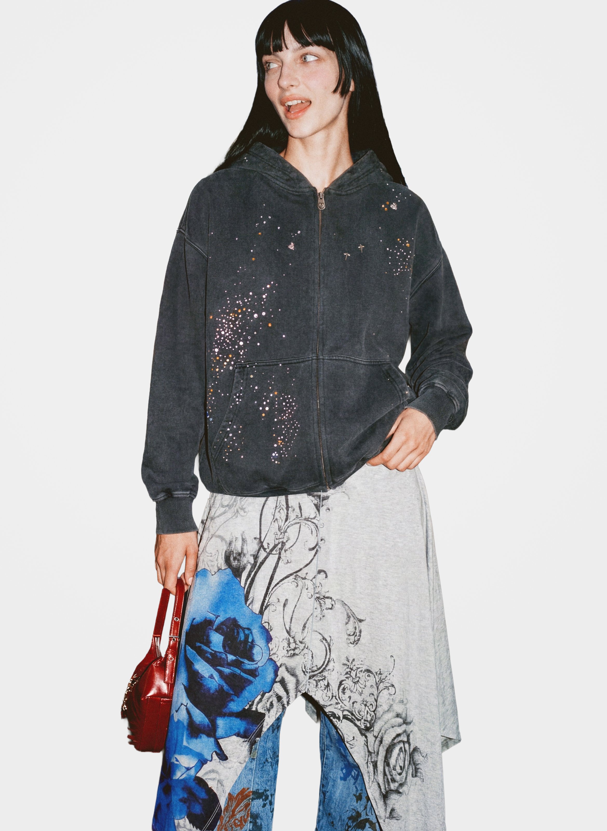 Sweat ample à capuche avec strass DESIGUAL Noir