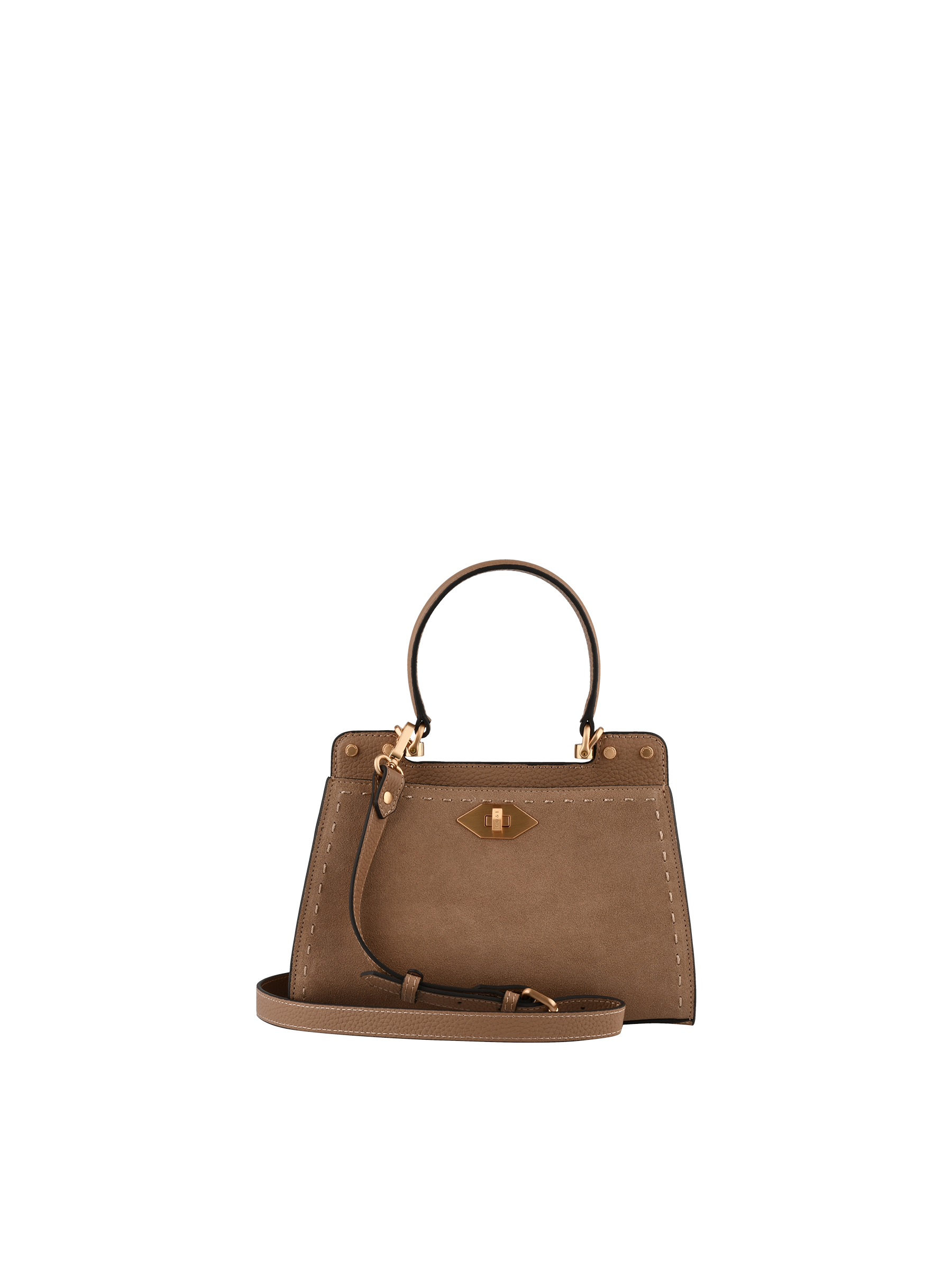 Cowhide leather handbag with a suede-effect finish POURCHET Grey