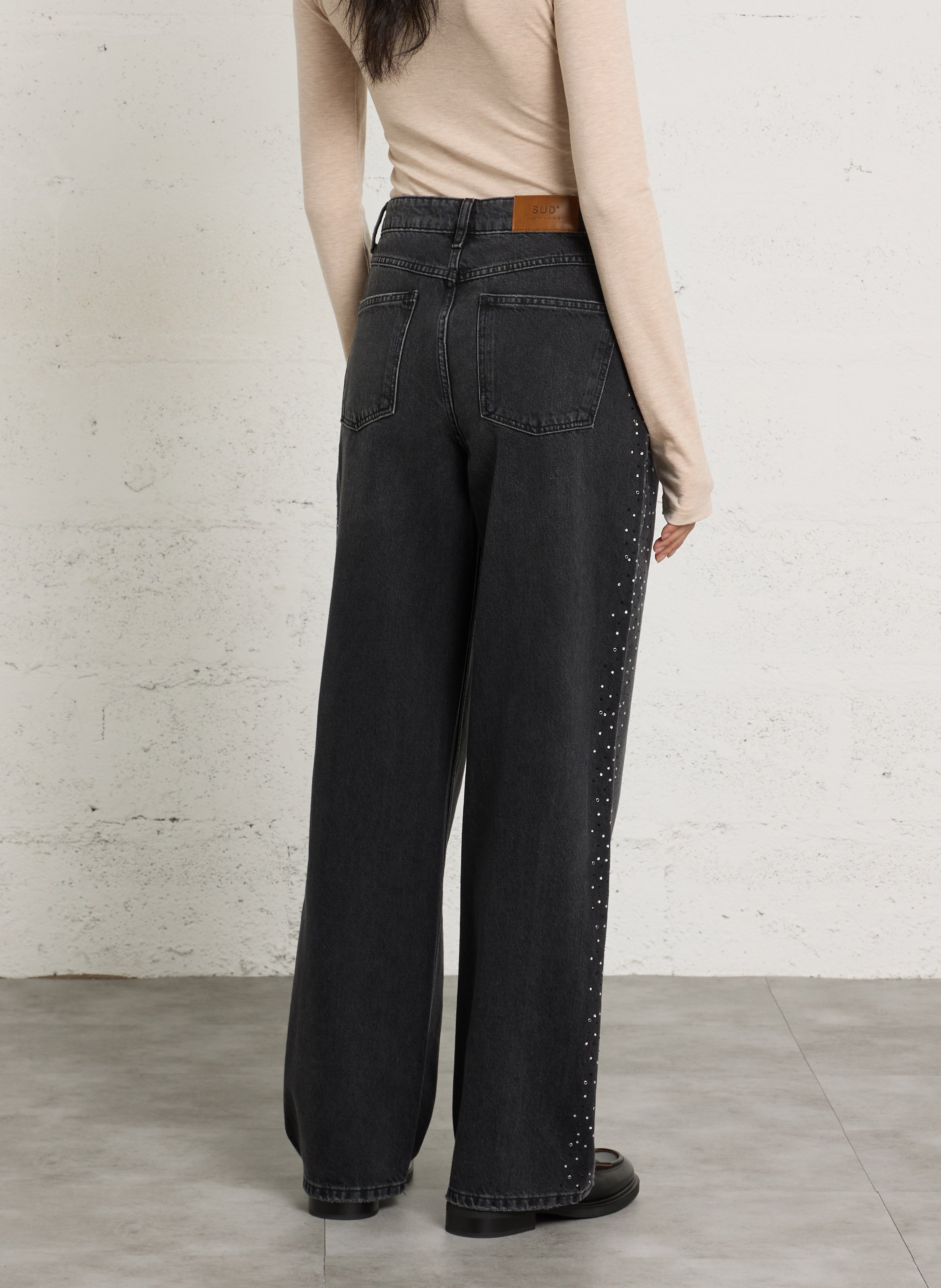 Jean large taille haute en coton SUD EXPRESS Noir