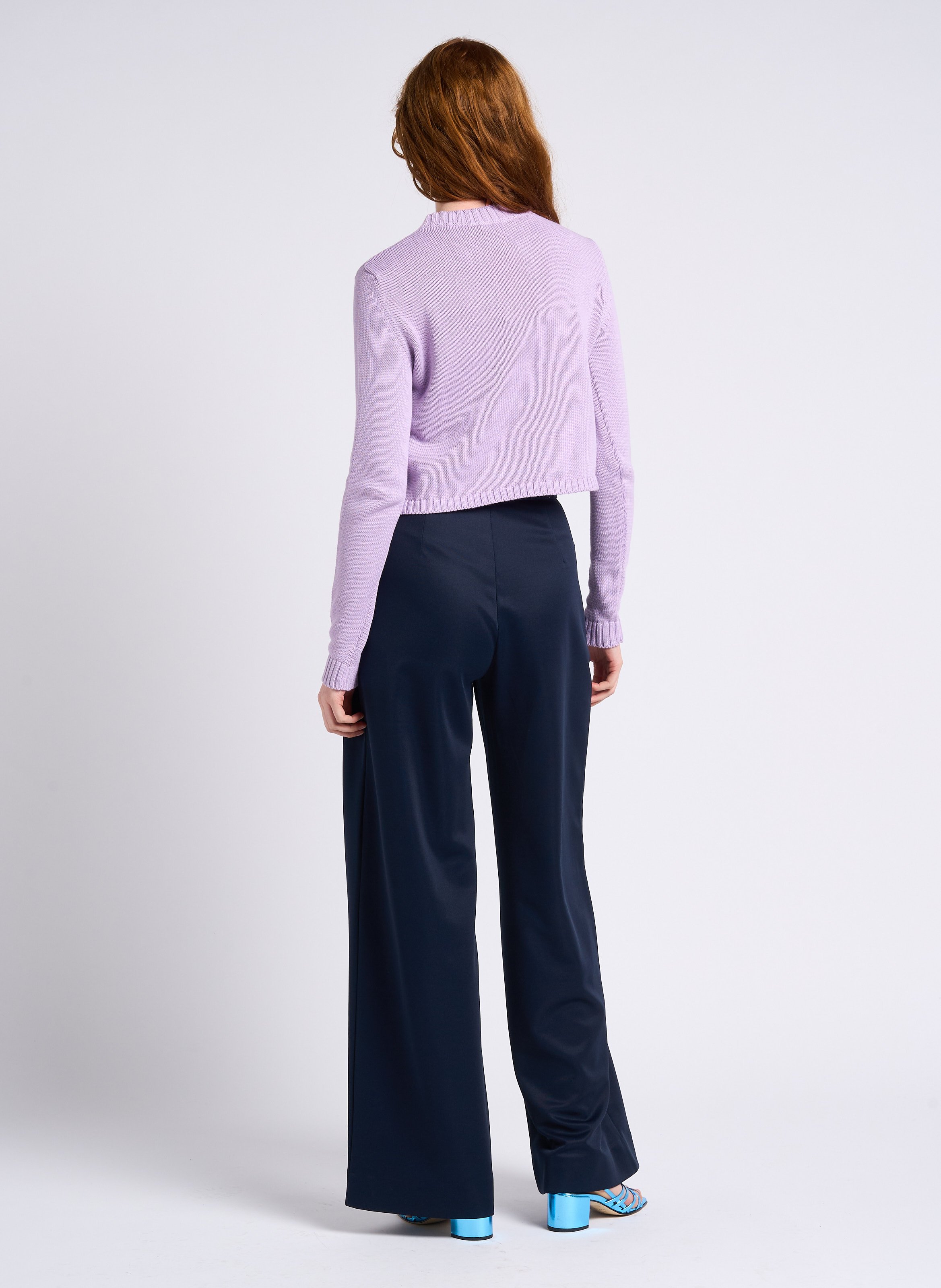 Pull court imprimé à col rond en coton MAX&Co. Violet