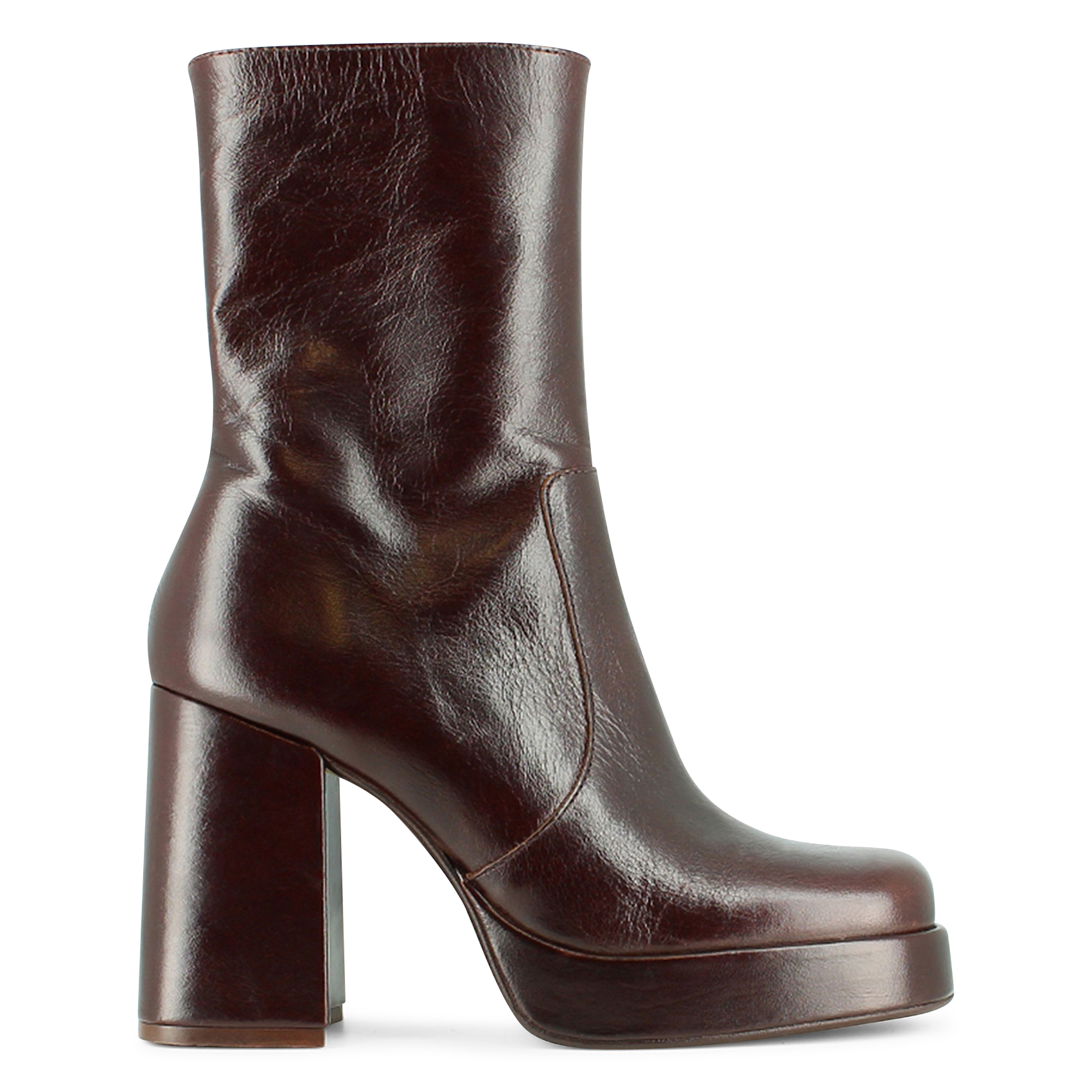 - 100% leather, - Round toes, - Inner zip fastening, - Heel height: 9 cm. JONAK Brown