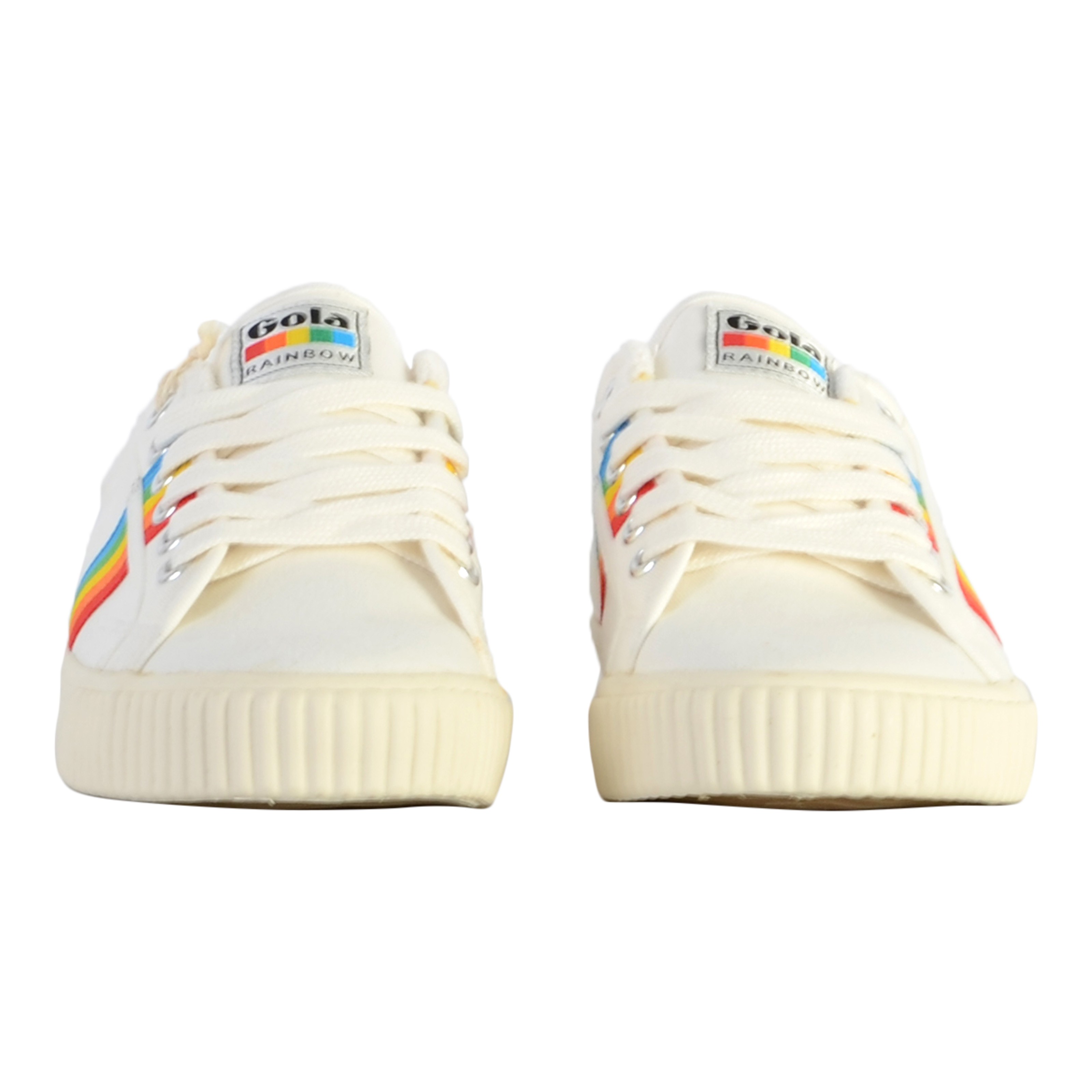 Rainbow leather sneakers by Mark Cox. GOLA White