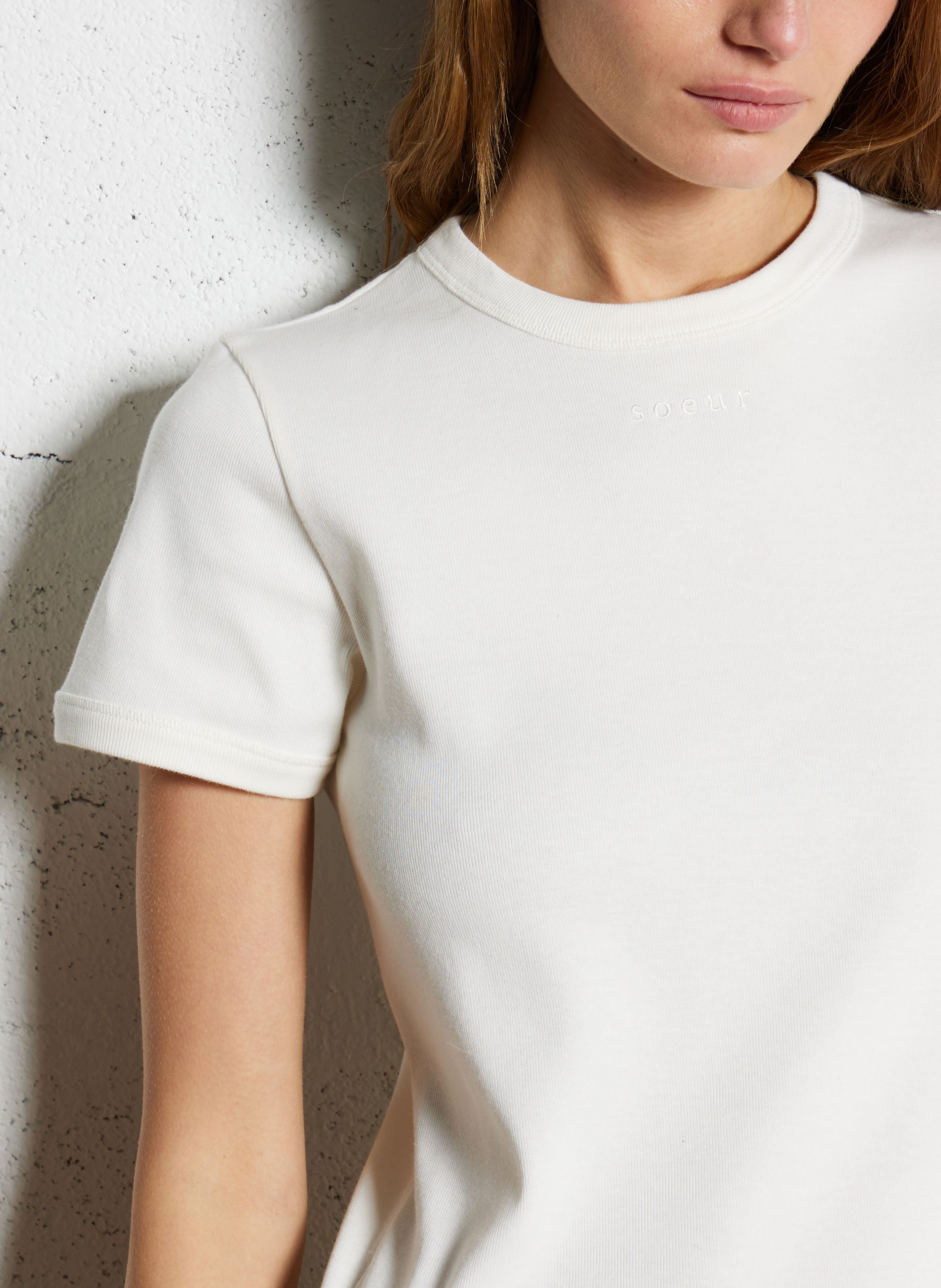 Straight organic cotton round-neck T-shirt SOEUR White