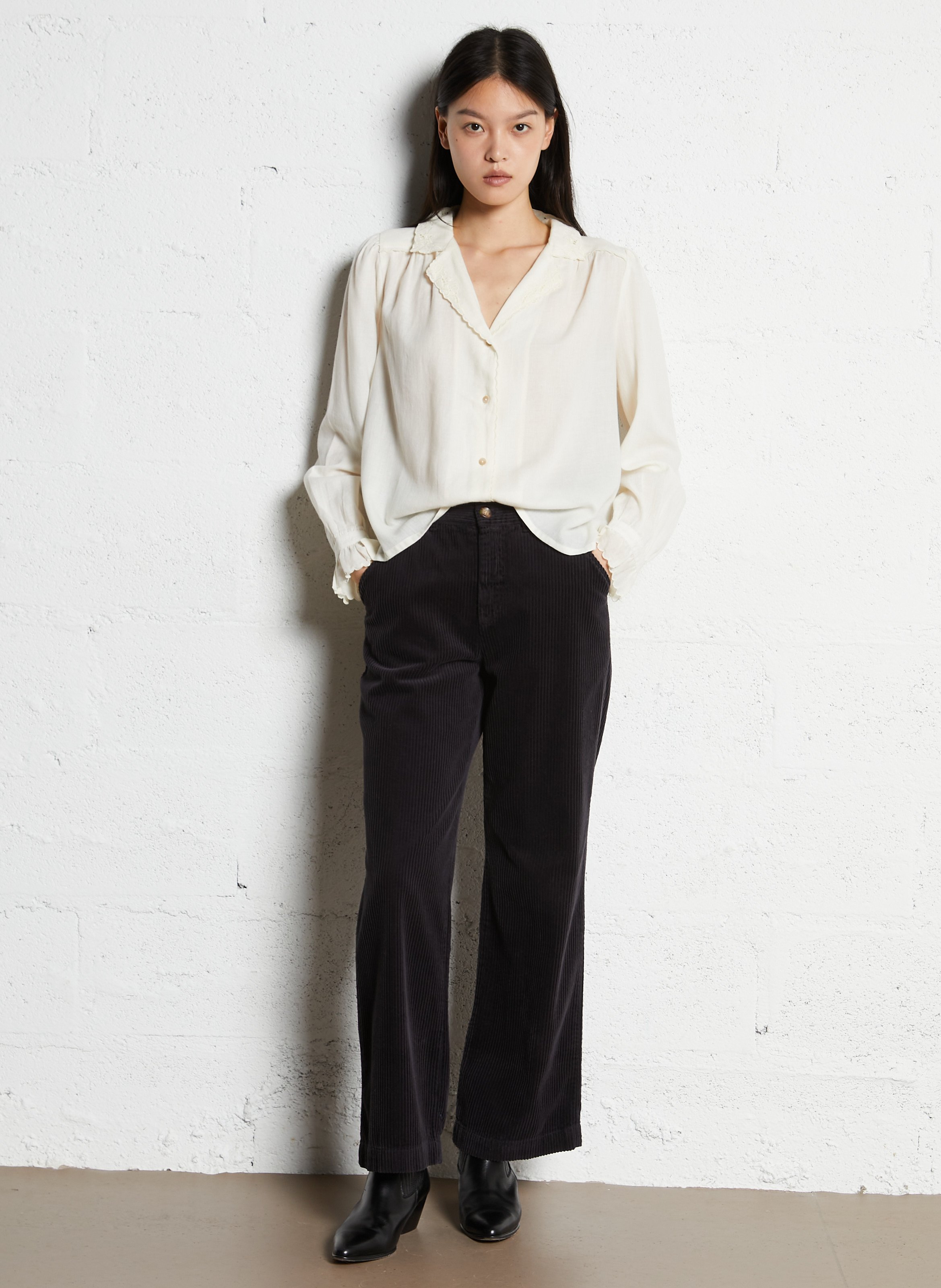 Bluse mit Reverskragen aus Baumwolle EMILE ET IDA Beige