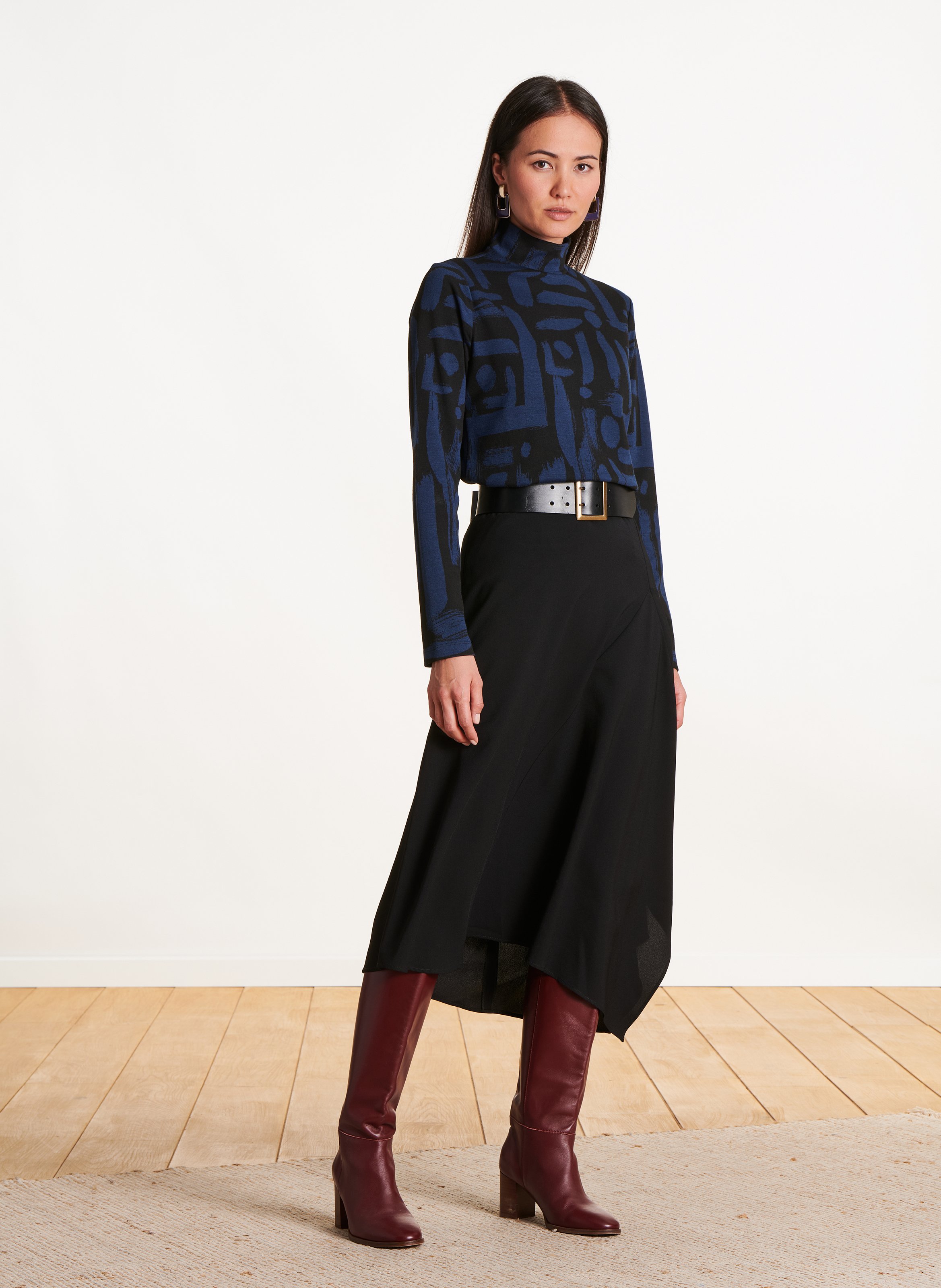 High-neck printed top in blended recycled fibers LA FEE MARABOUTEE Multicolored