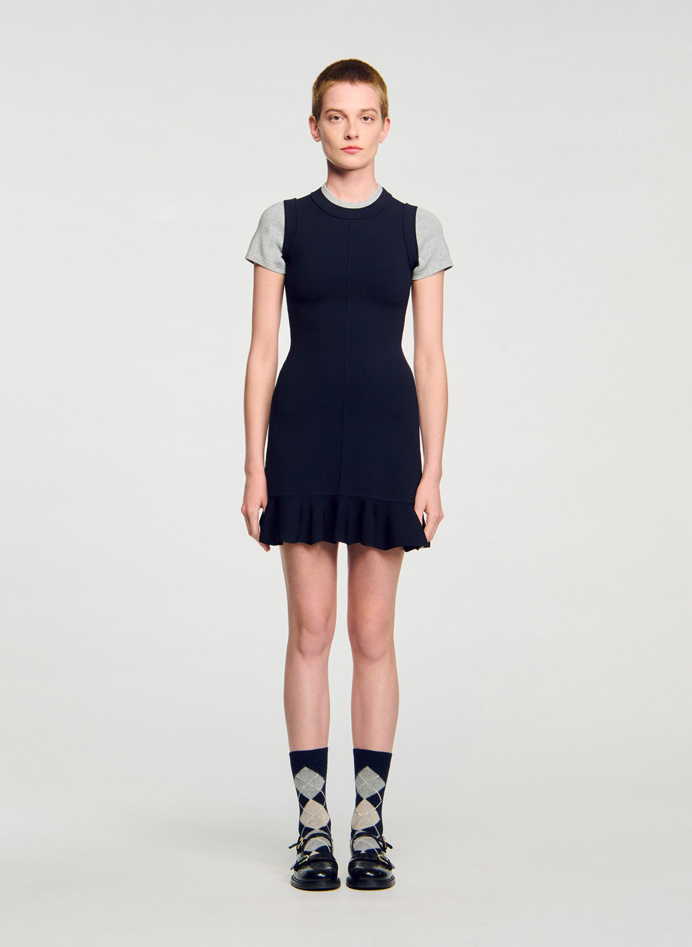 Round-neck knit midi dress SANDRO Blue
