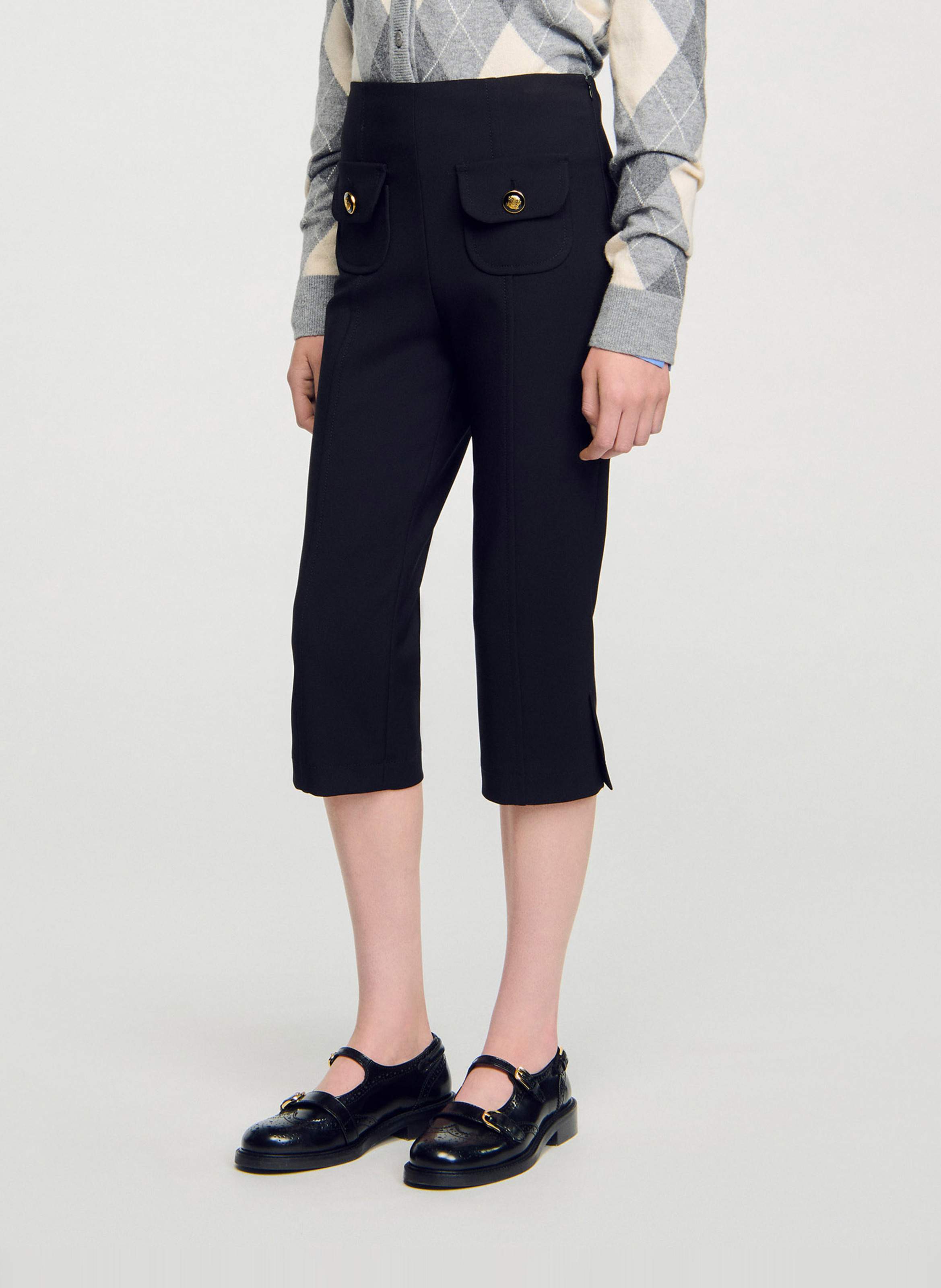 Solid color cropped pants with buttoned pockets SANDRO Black