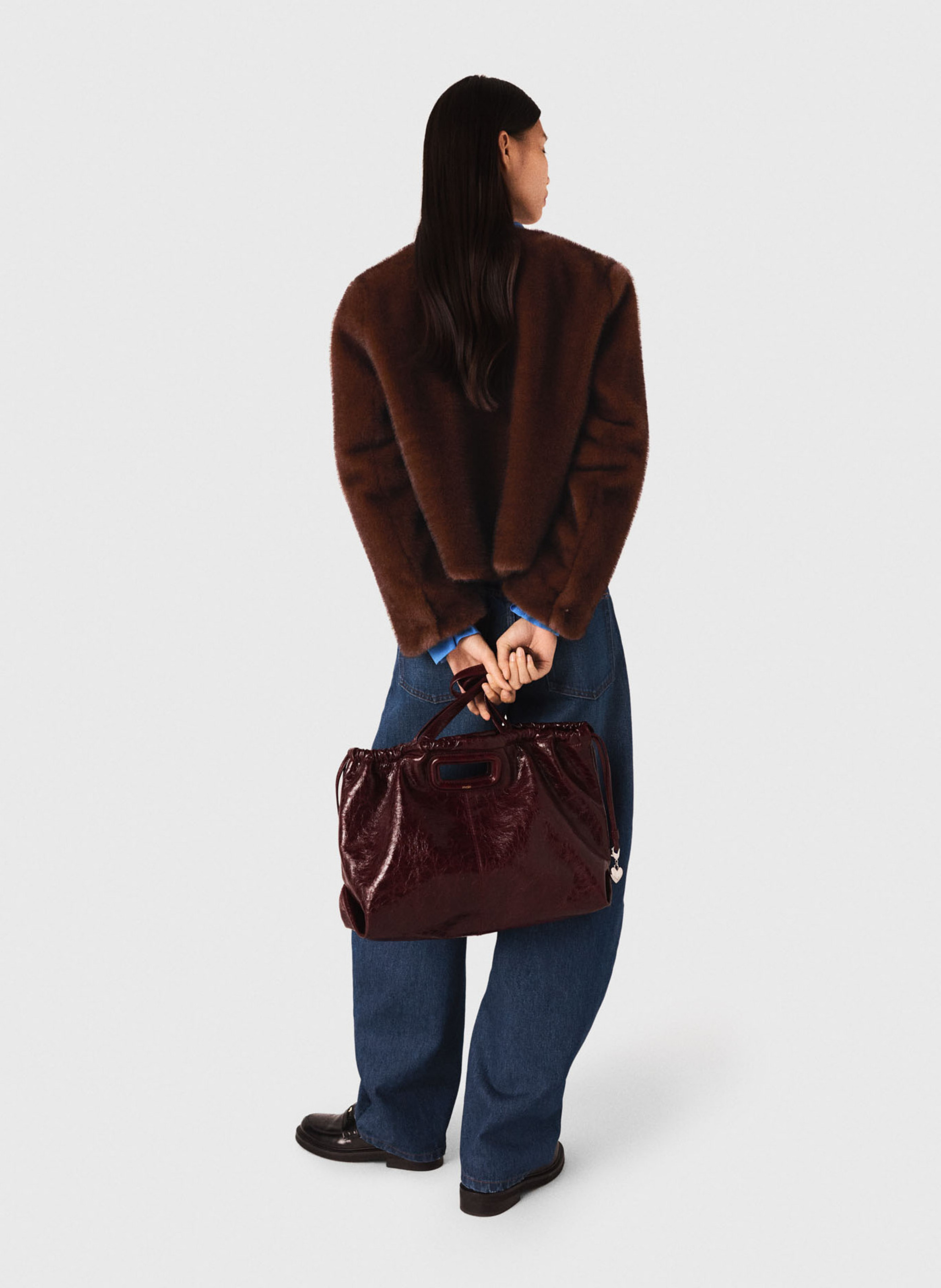 Veste col rond effet fourrure MAJE Marron