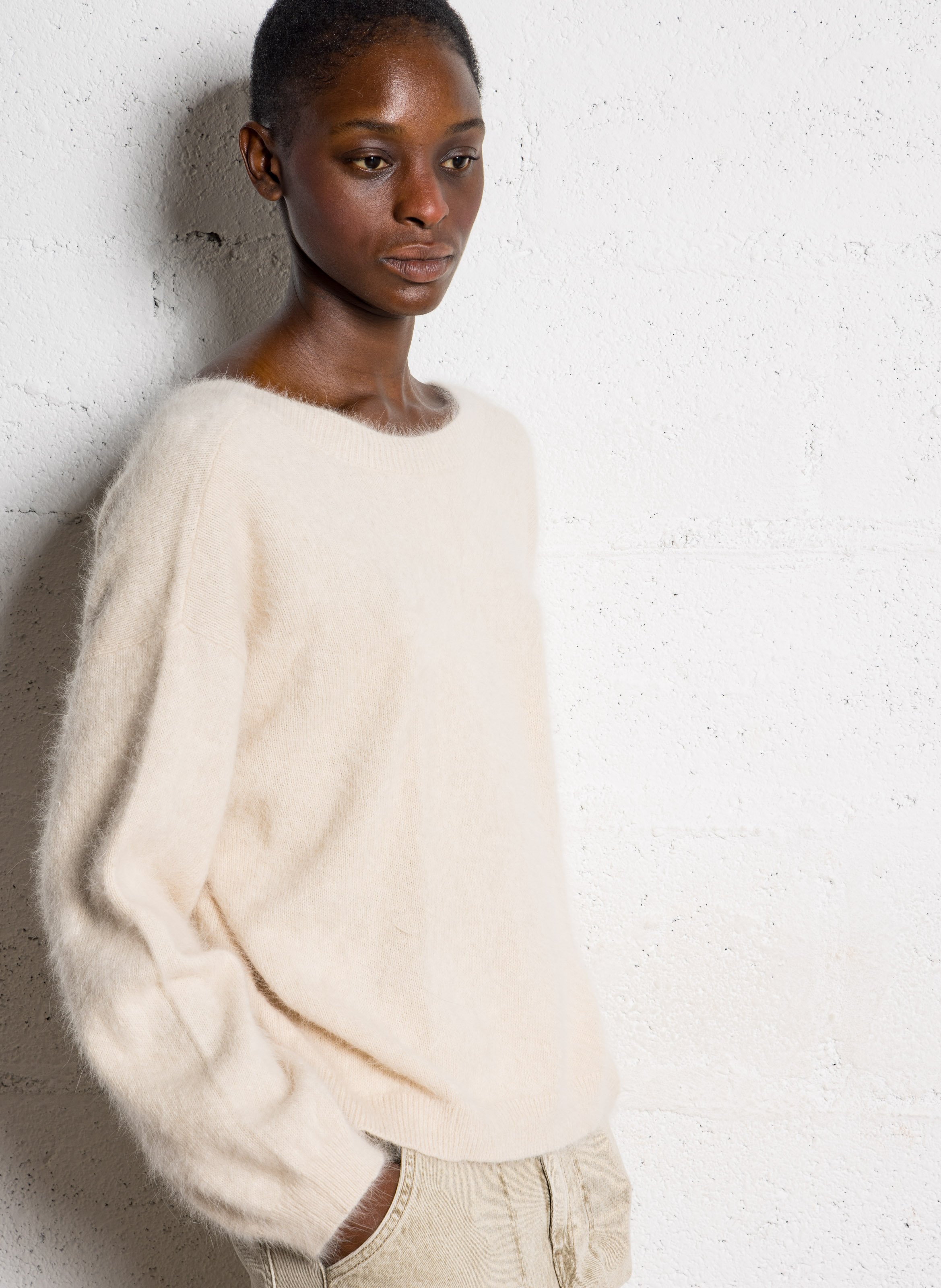 Pull devant dos ample en laine mélangée BELLEROSE Beige