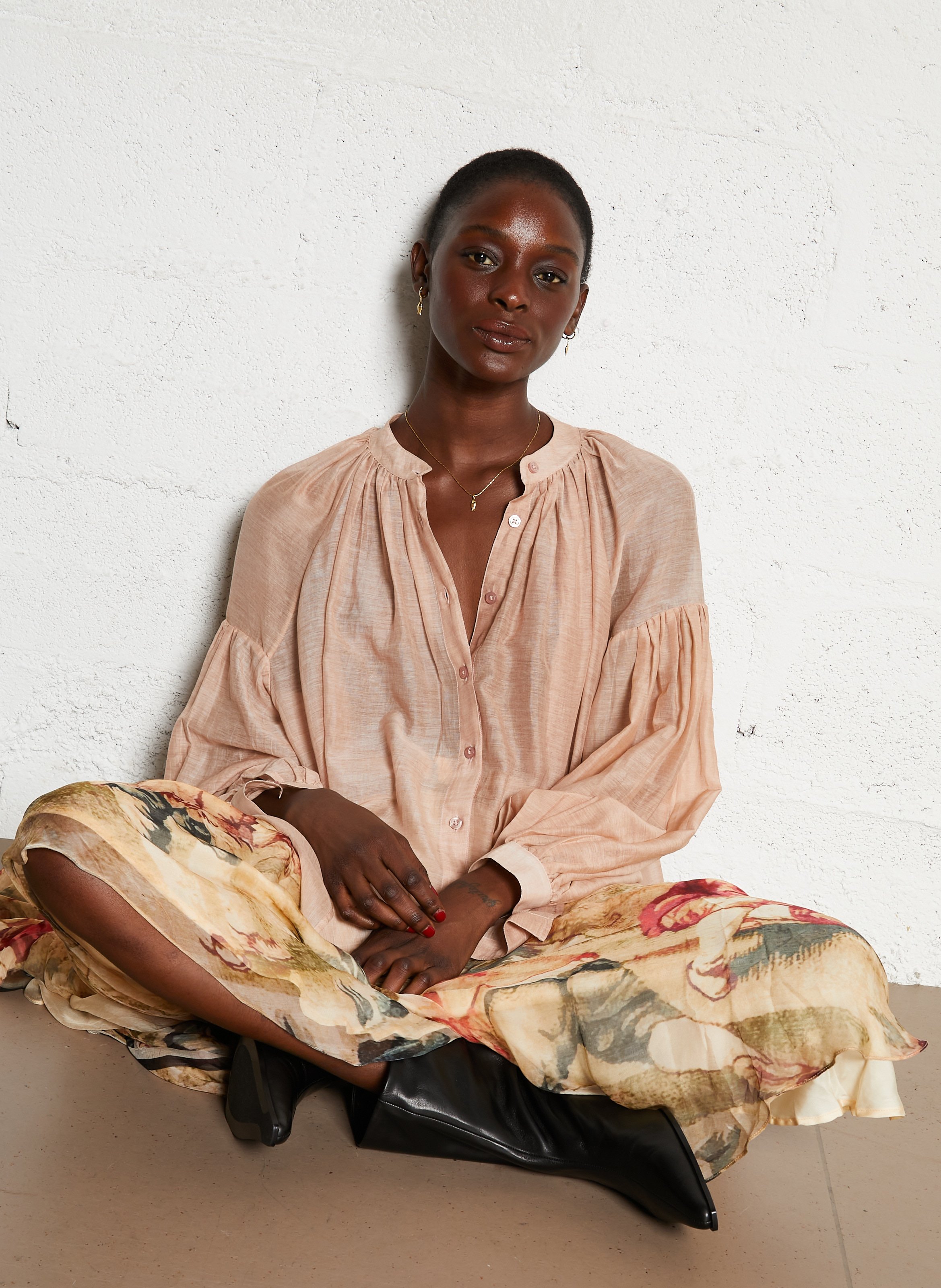 Blouse ample en coton et soie MES DEMOISELLES Rose