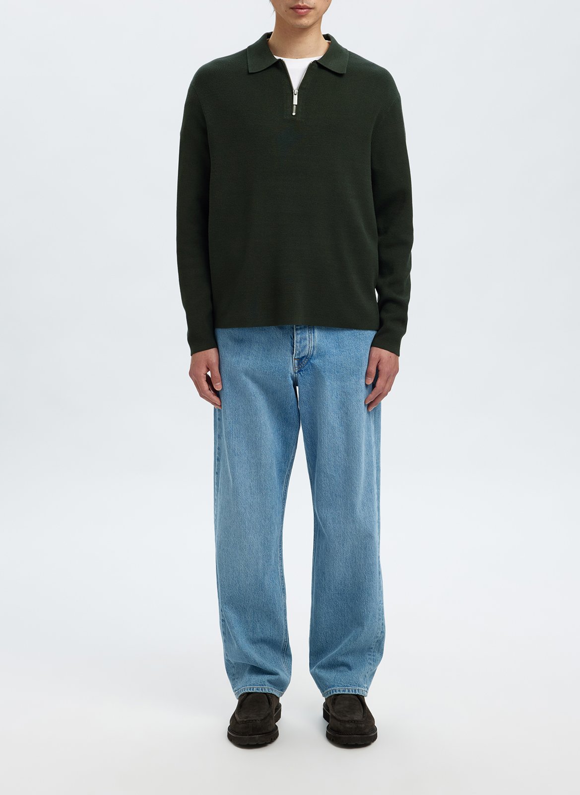 Sweat droit uni à demi zip SELECTED Vert