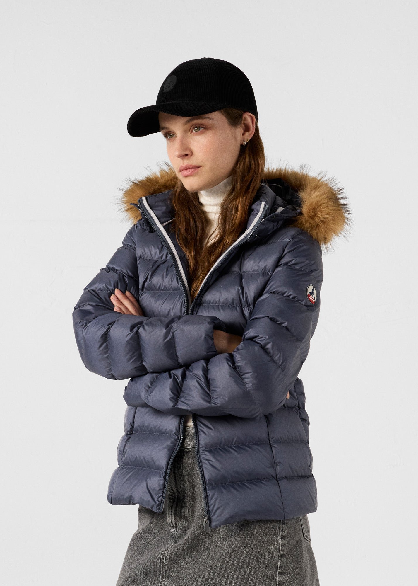 Luxury cold weather hooded puffer coat JOTT Blue