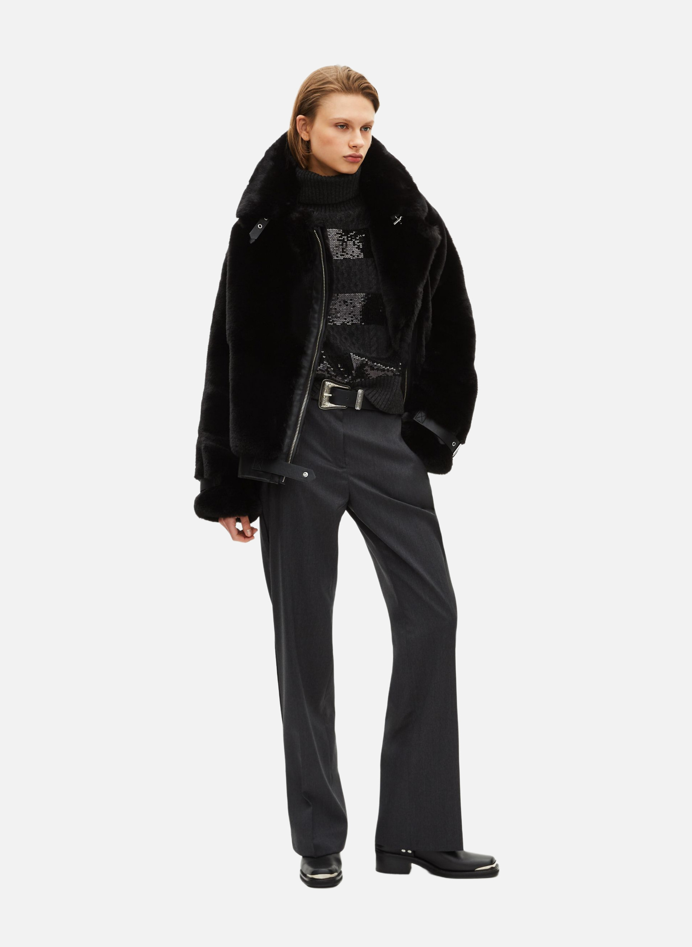 Faux fur aviator jacket Black