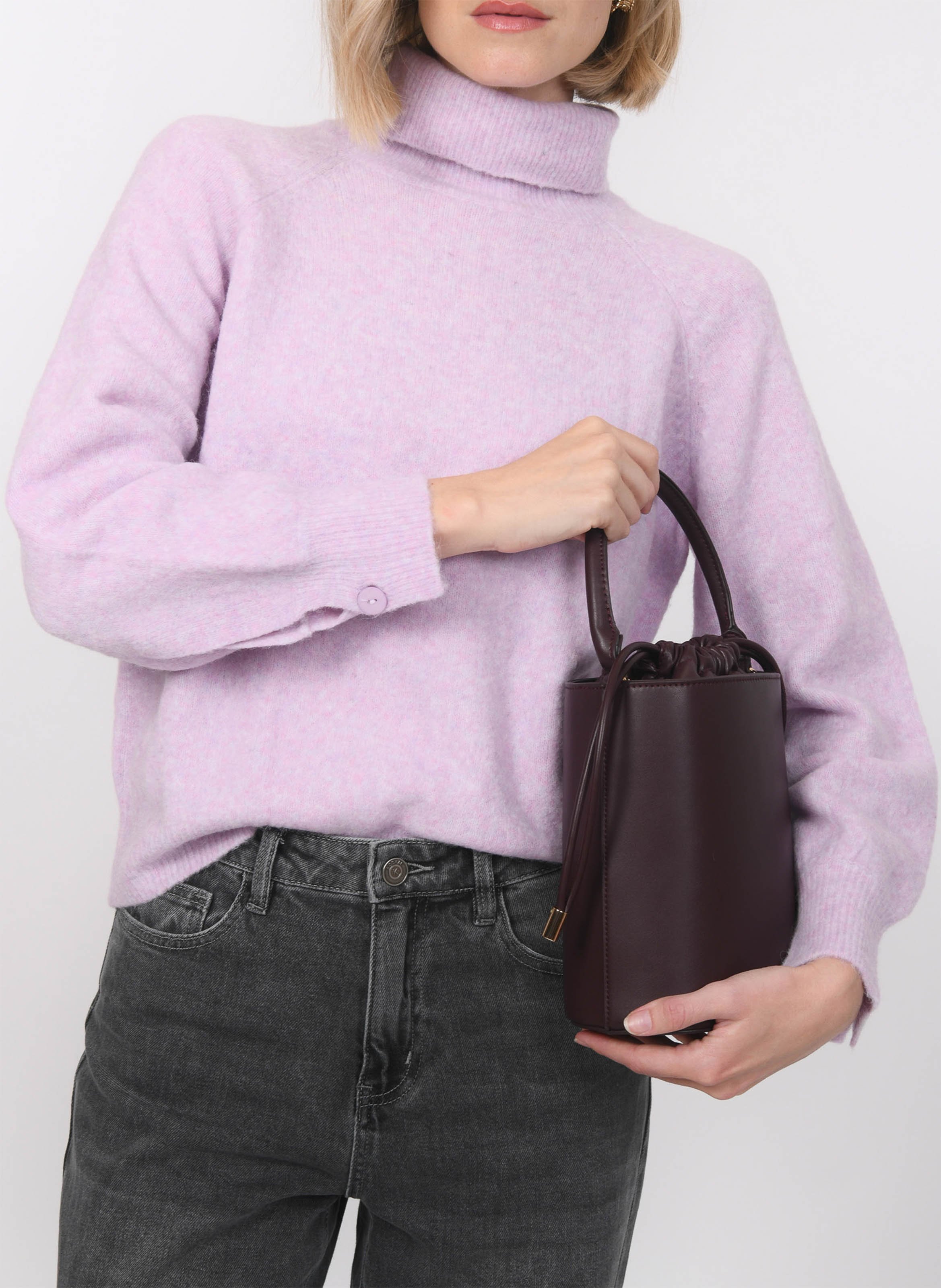 Gerade geschnittener Rollkragenpullover aus Wollmix KOOKAI Violett
