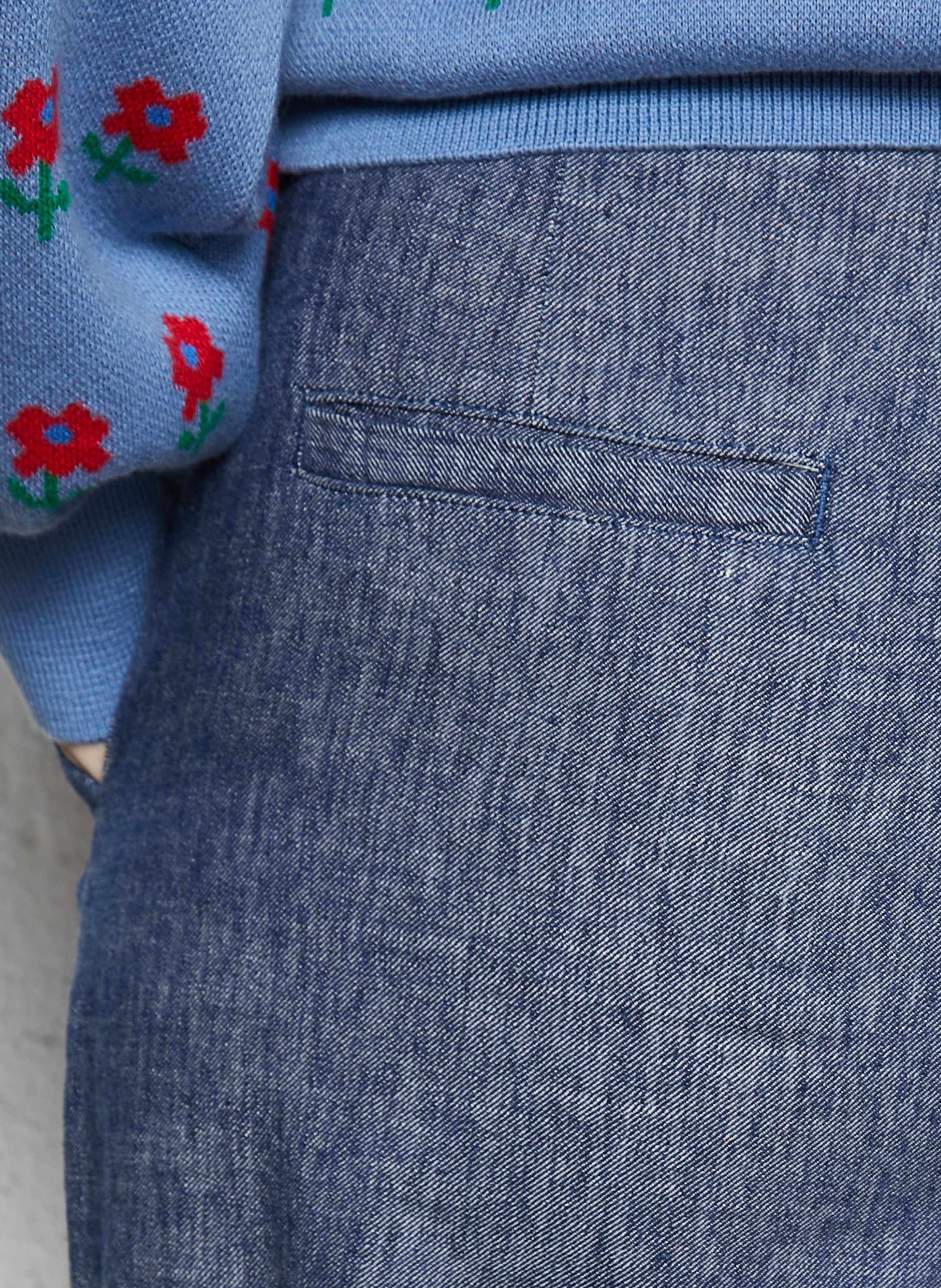 Pantalon large en coton mélangé Bleu