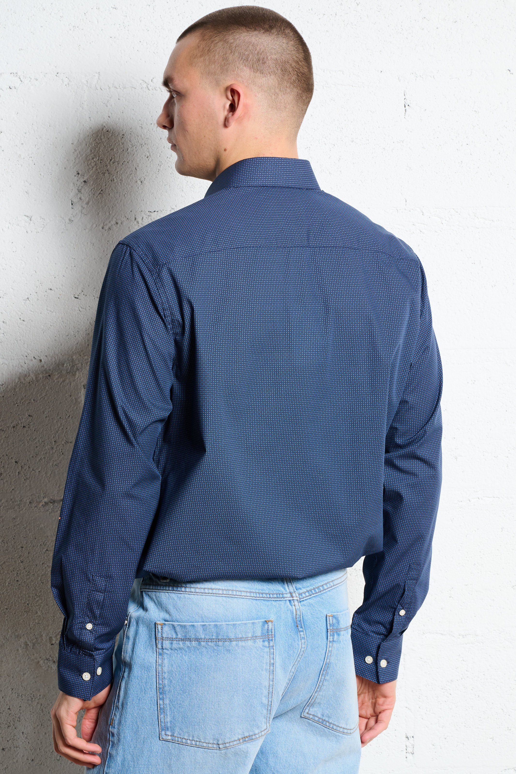 Chemise droite col classique en coton imprimé AU PRINTEMPS PARIS Bleu