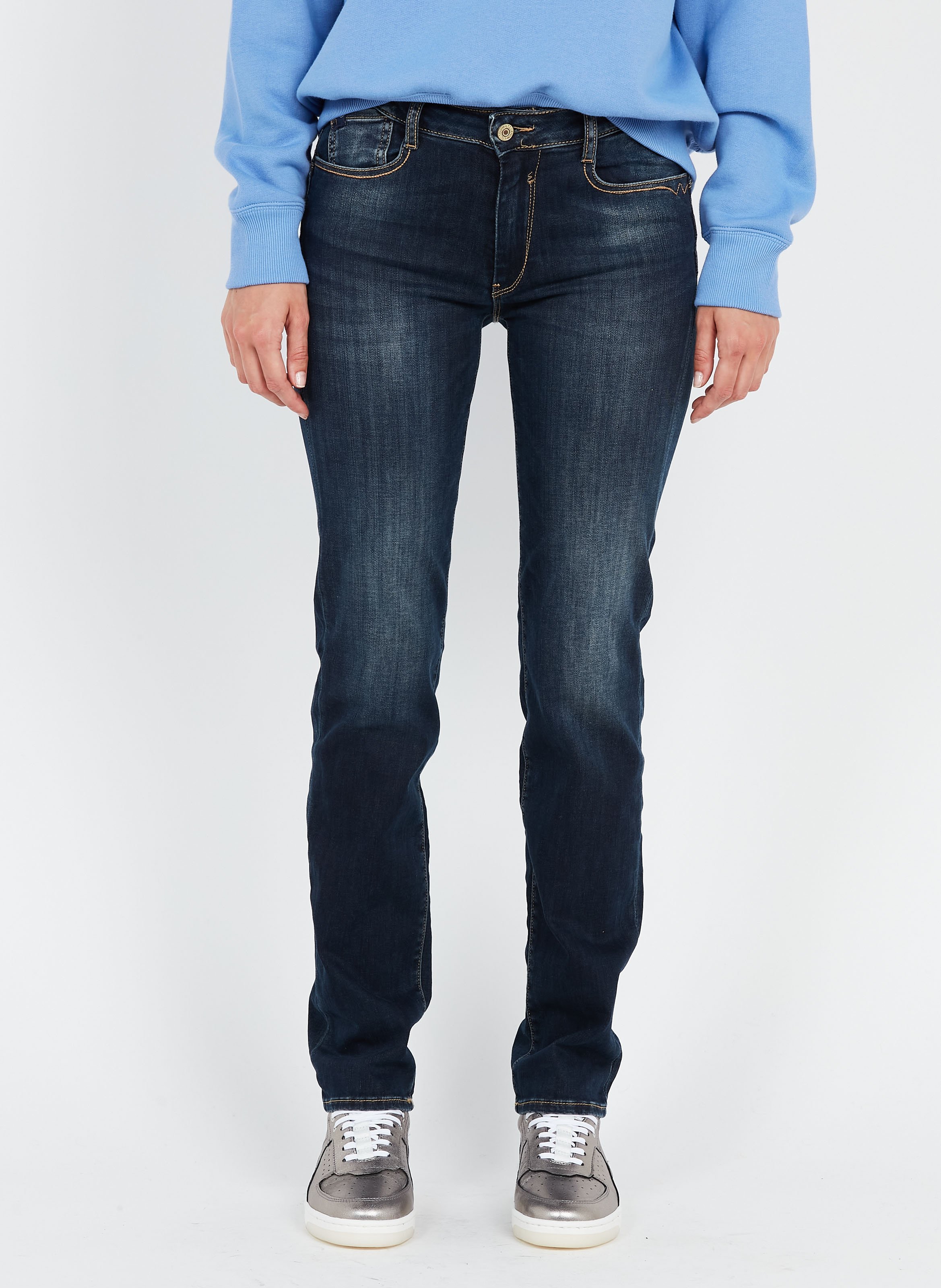 High Waist Straight Cut Jeans aus Baumwolle LE TEMPS DES CERISES Blau