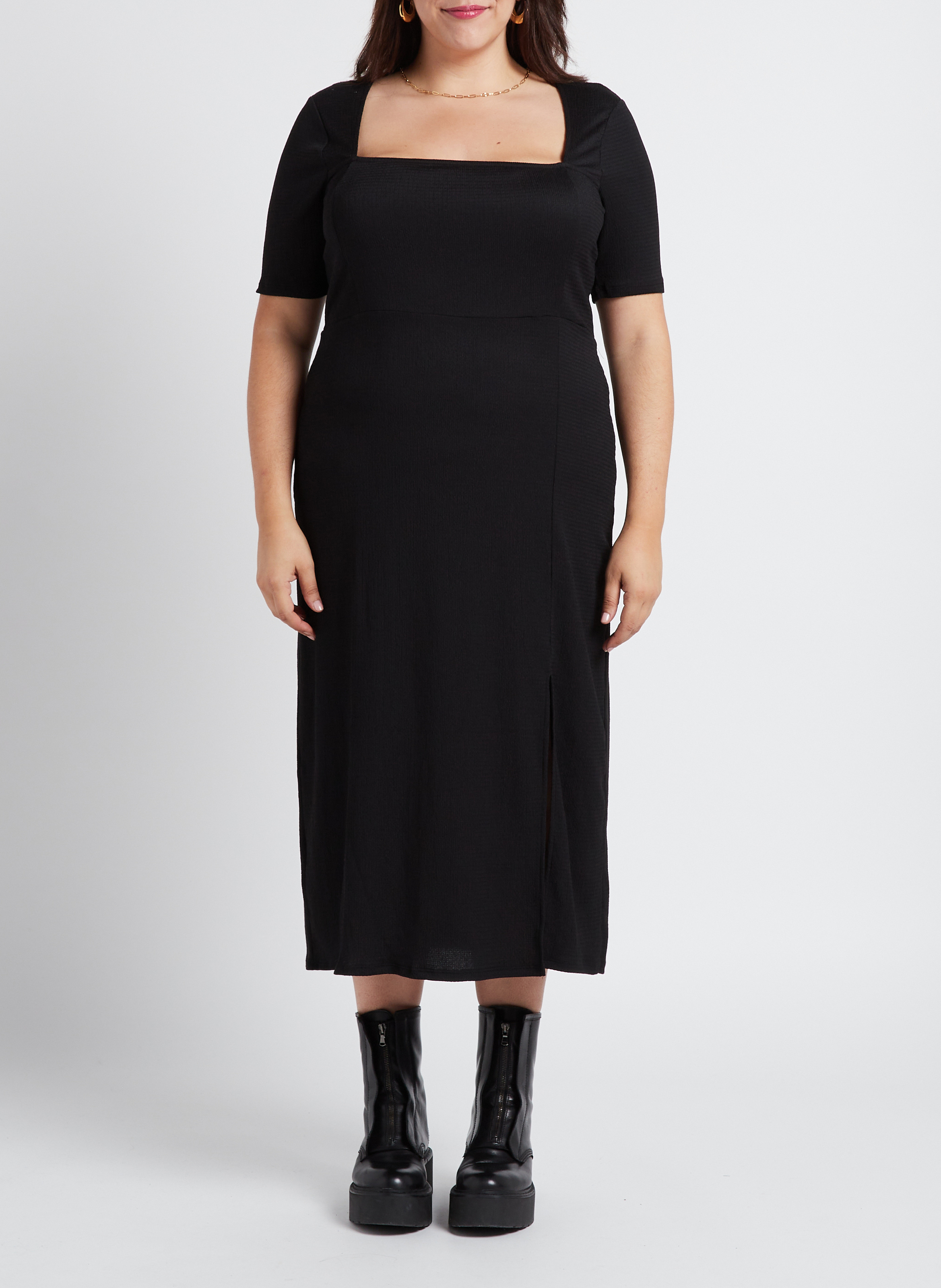 Halflange jurk met vierkante hals GINA TRICOT Zwart