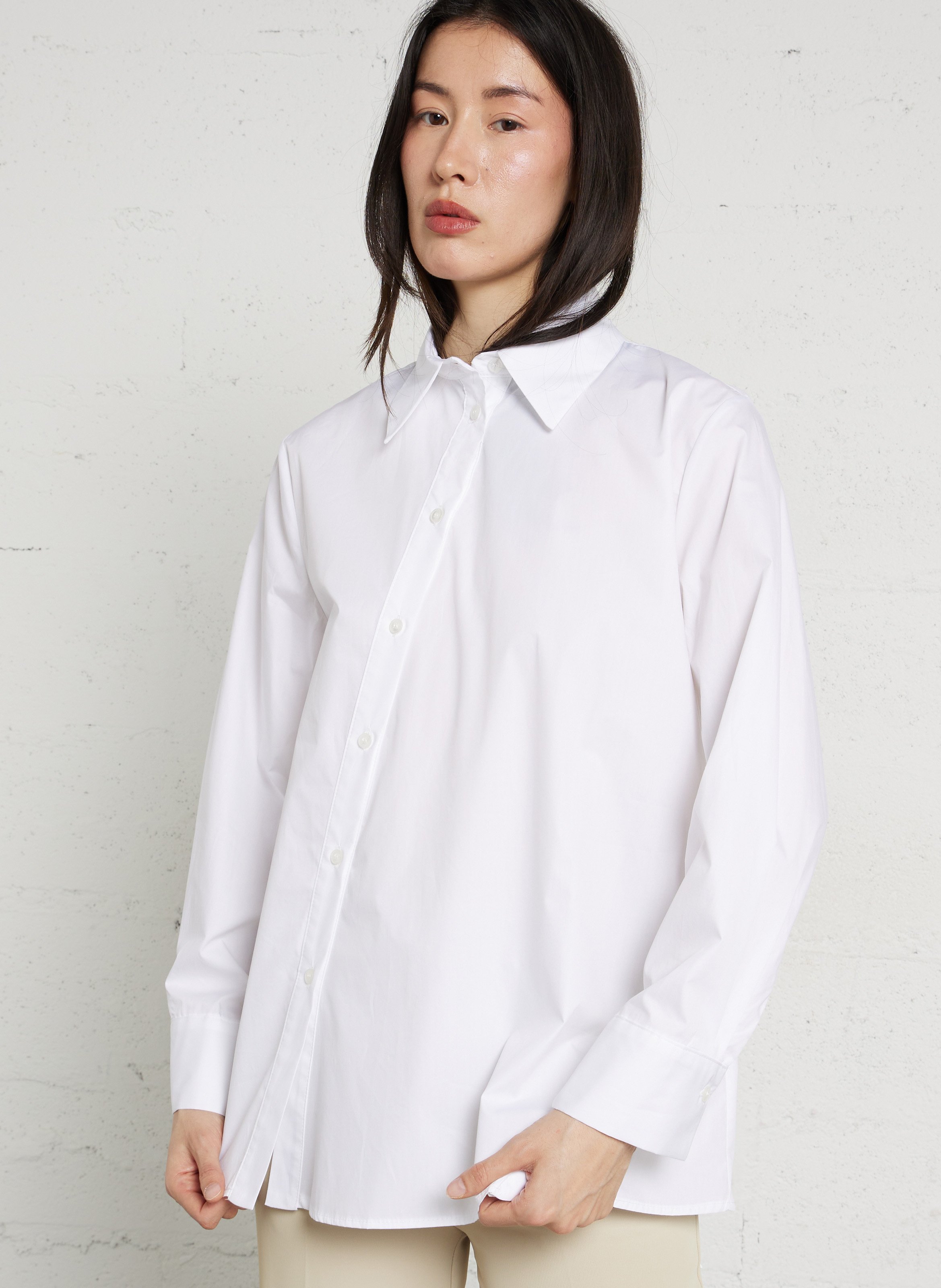 Oversized cotton shirt with classic collar IMPERIAL White