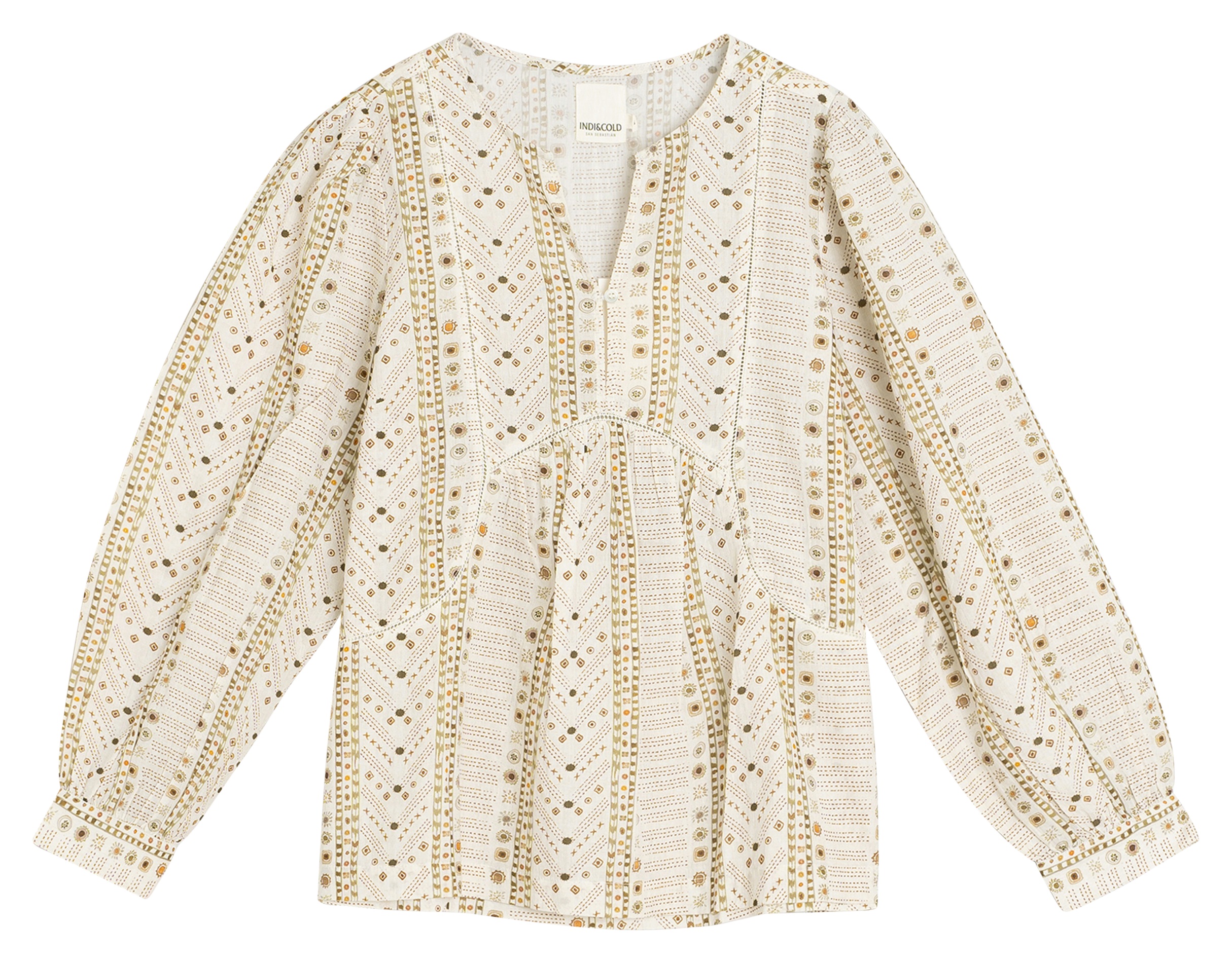 Henley-Bluse mit Print INDI & COLD Beige