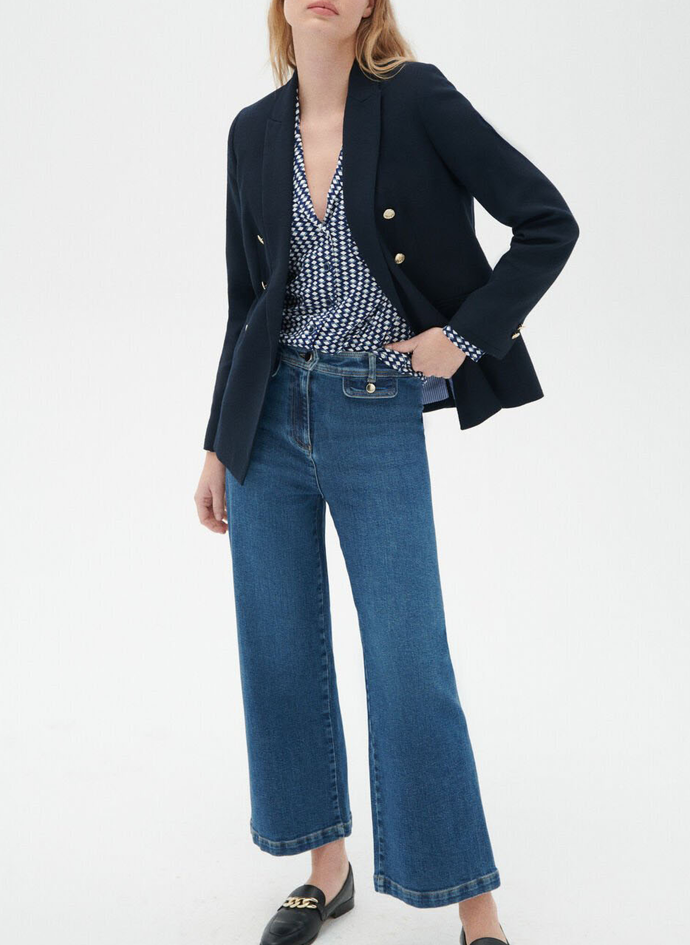 Blazer à col tailleur en coton mélangé CAROLL Bleu