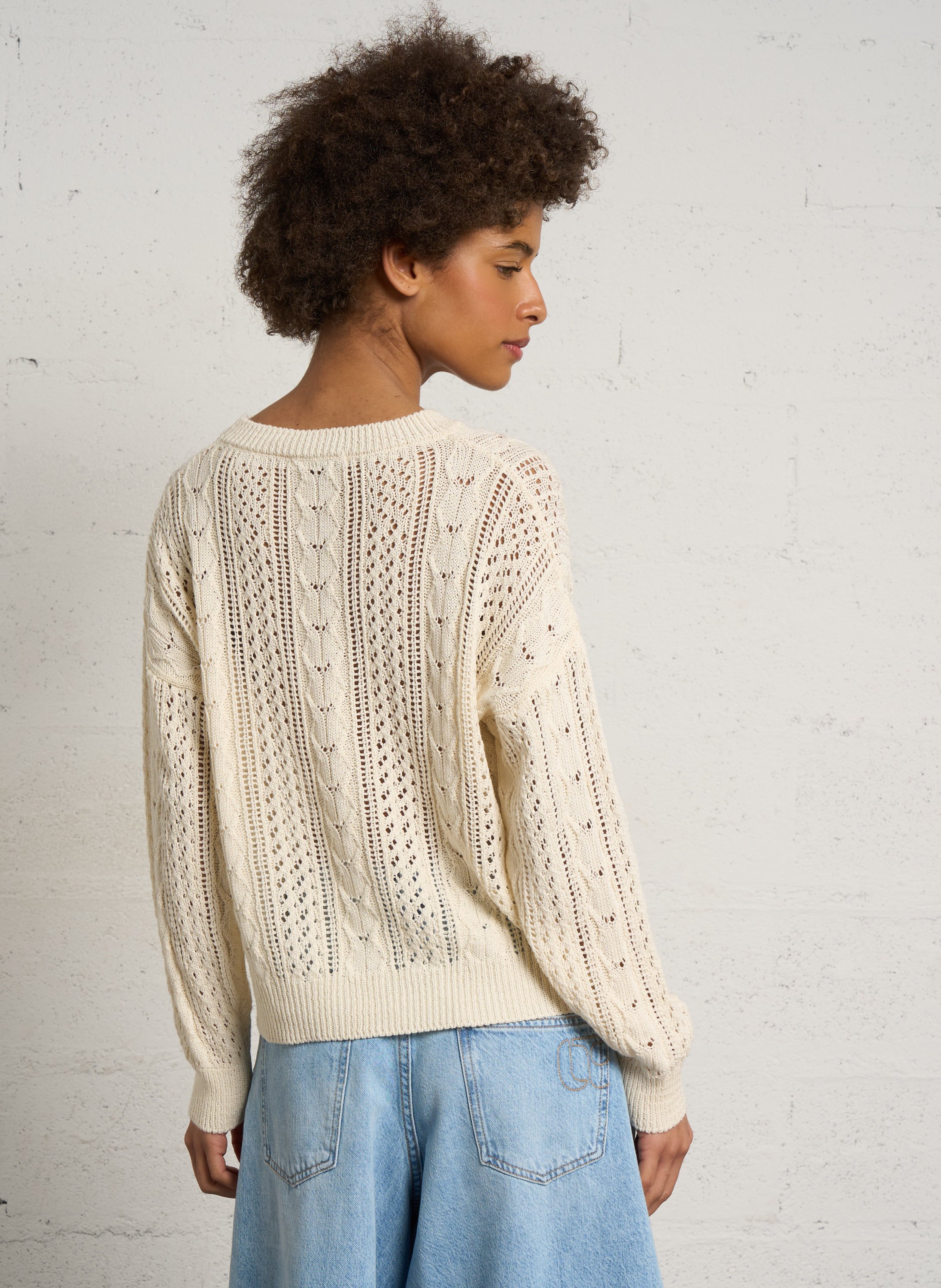 Gerade geschnittener Rundhalspullover aus Baumwoll-Mix PLEASE Weiss