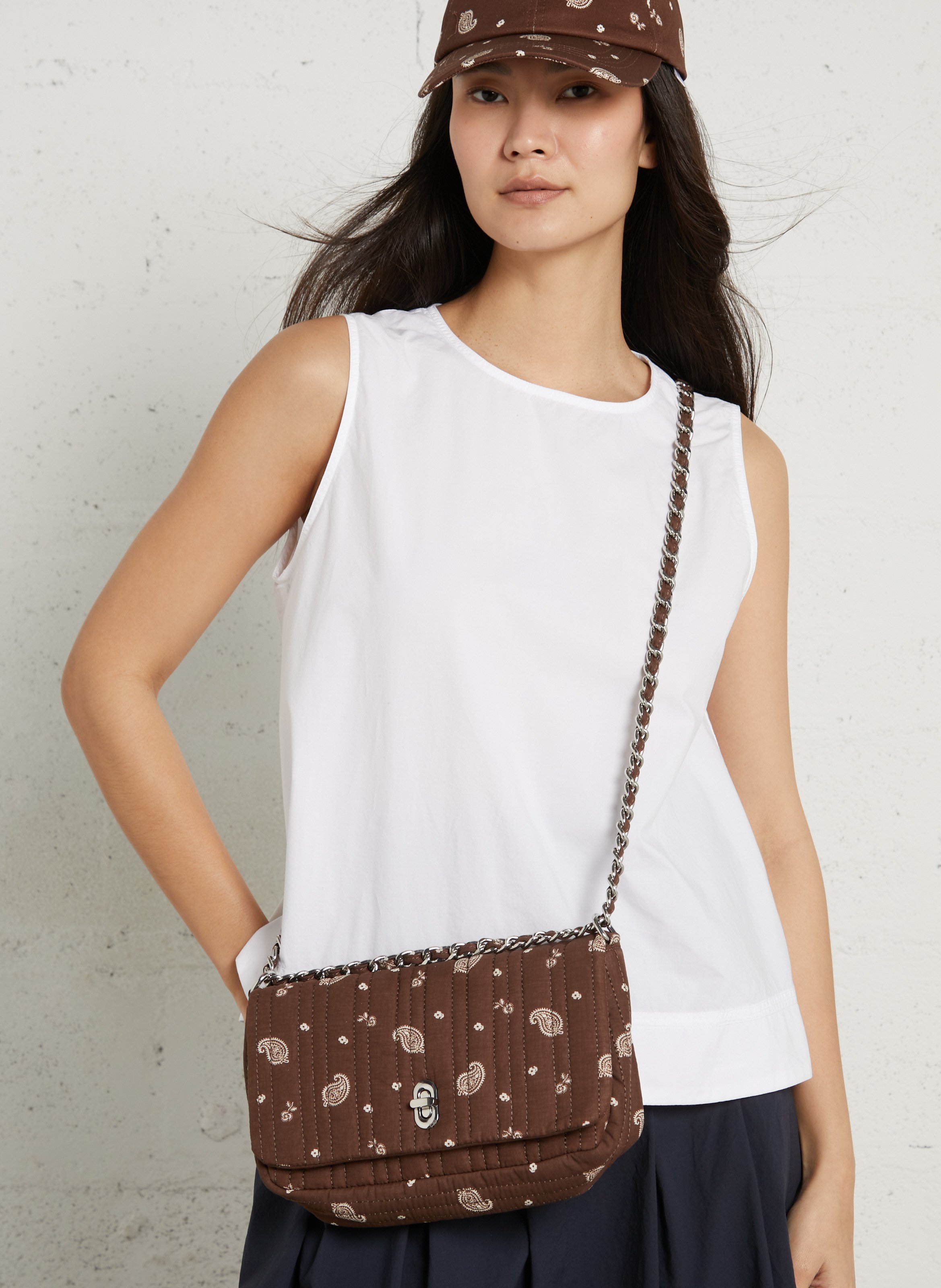 Sac porté épaule en coton imprimé BECKSONDERGAARD Marron