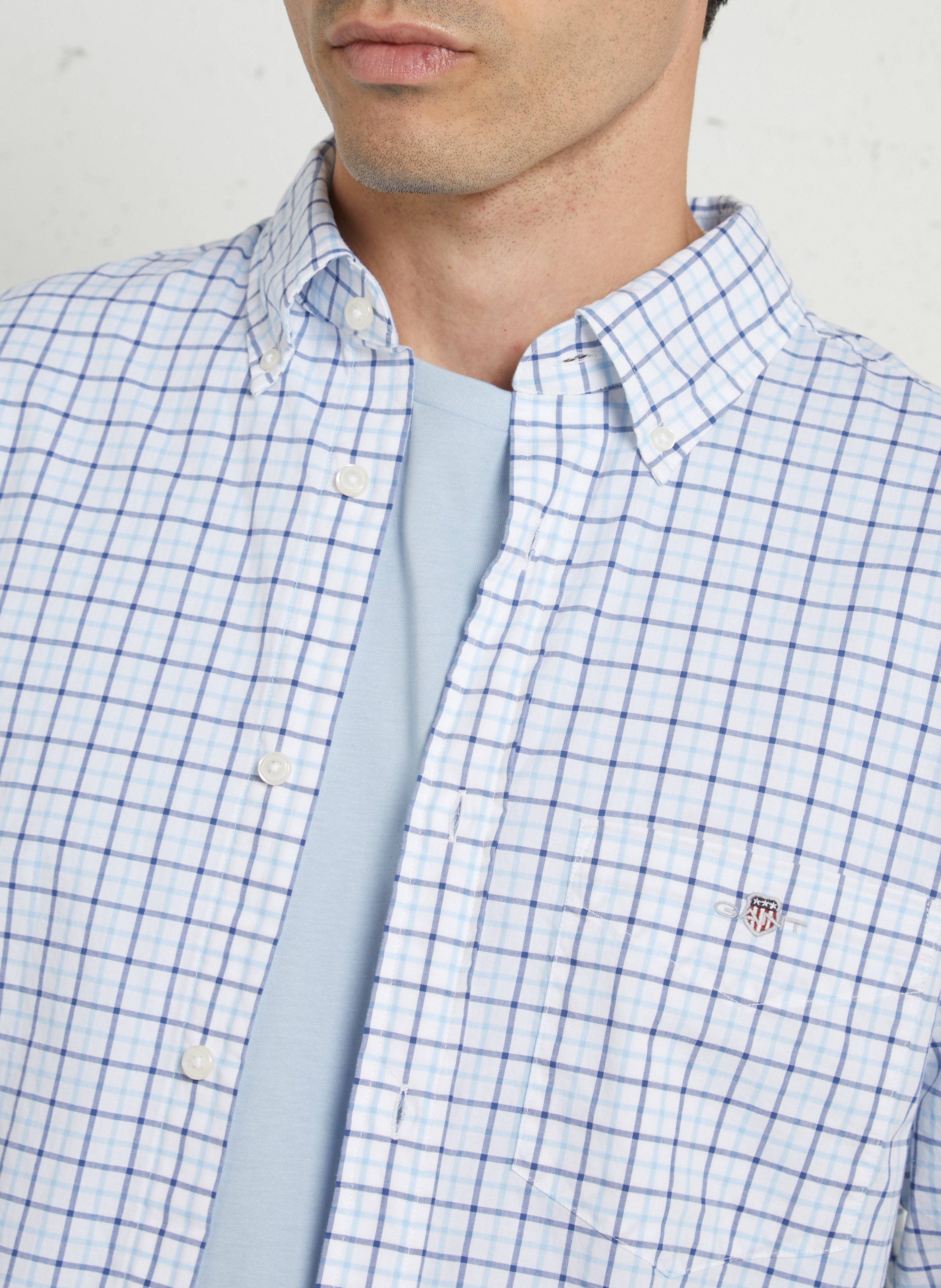 Chemise regular-fit col américain à carreaux en coton GANT Bleu