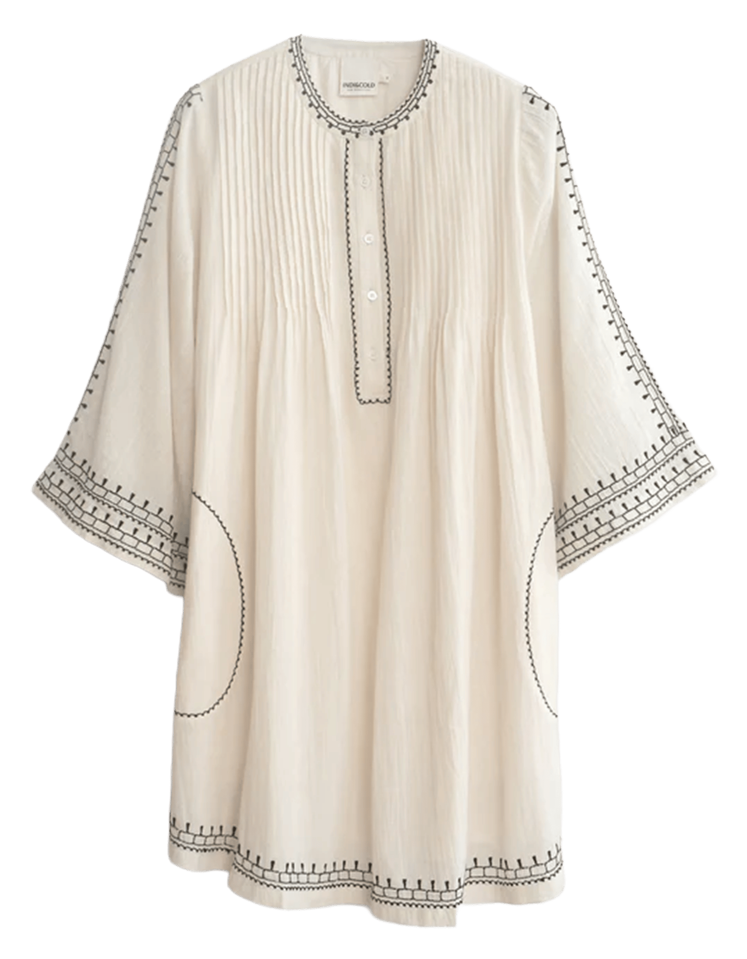 Short loose-fitting dress with embroidered detail INDI & COLD Beige