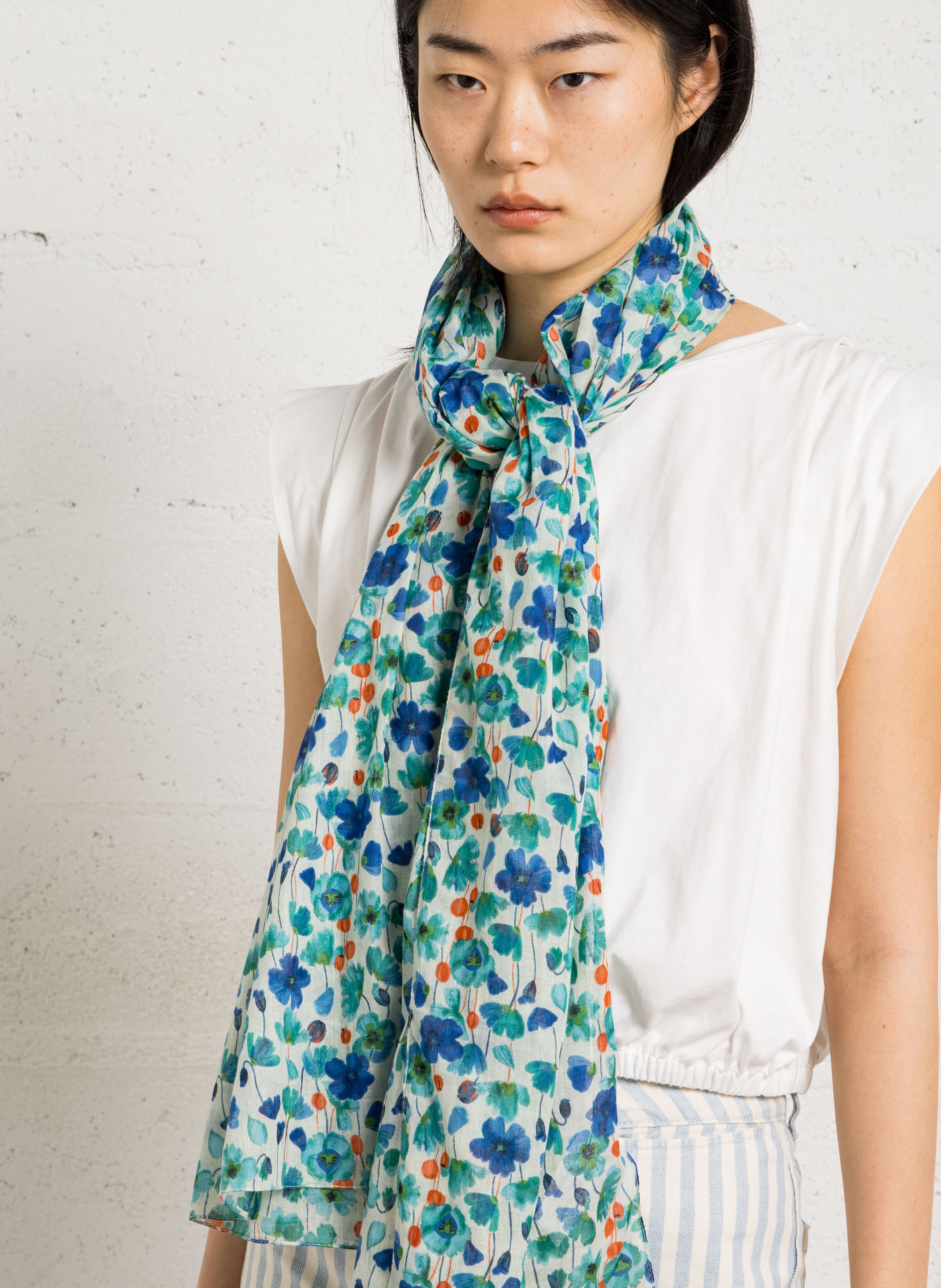 Floral print cotton floaty scarf AU PRINTEMPS PARIS Multicolored