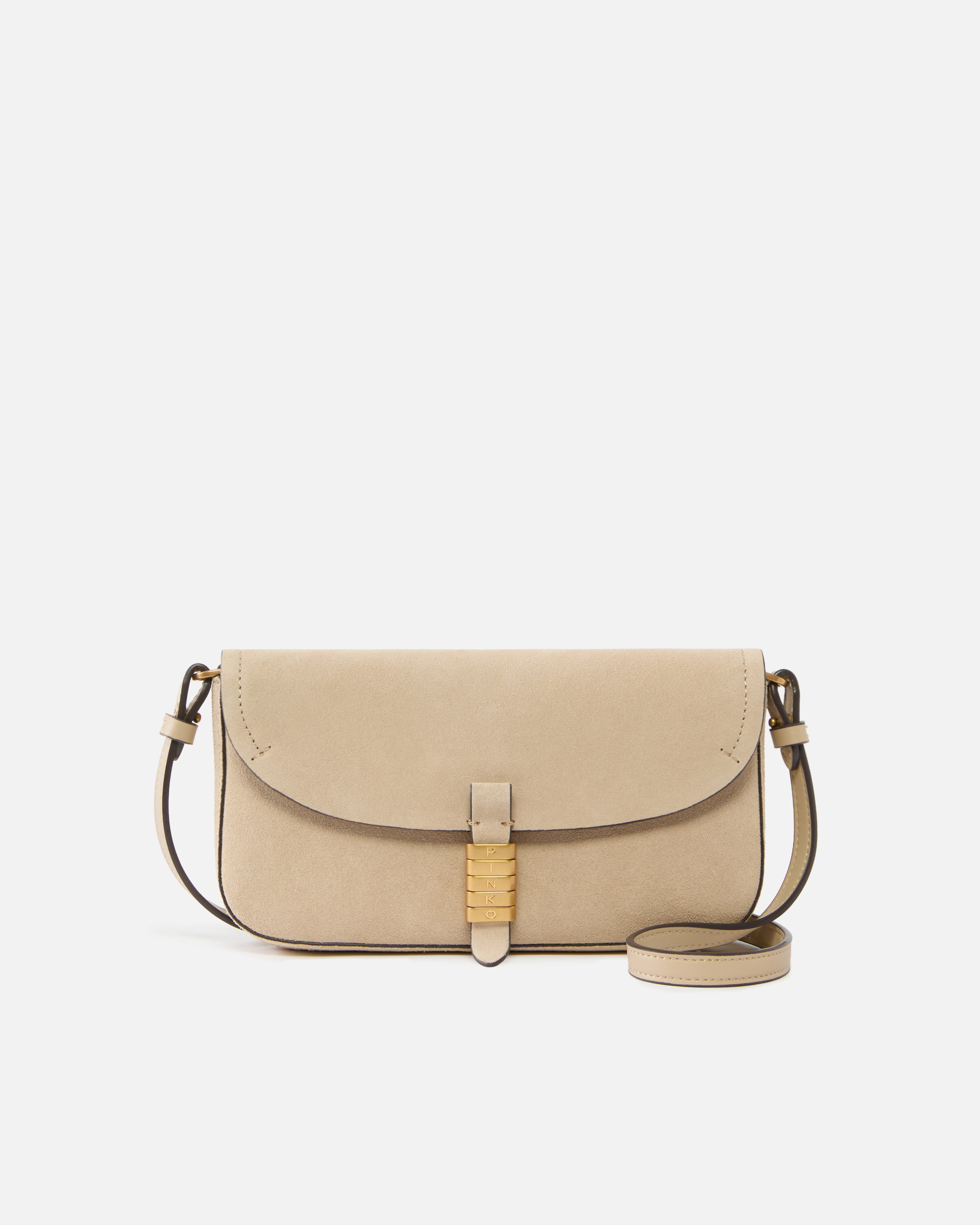 Medium saddle flat shoulder bag in suede PINKO Beige