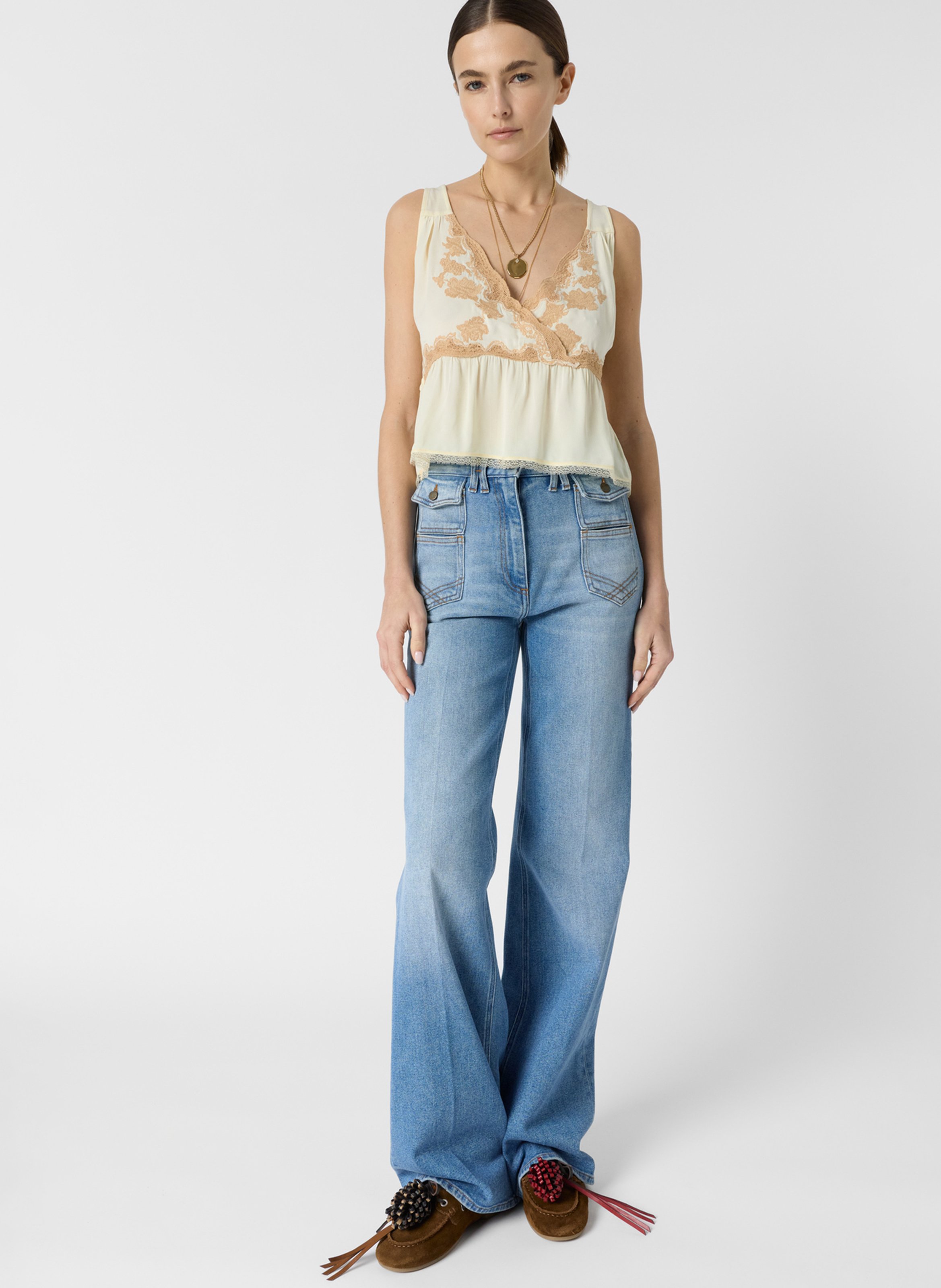 Top recto con cuello de pico GERARD DAREL Beige