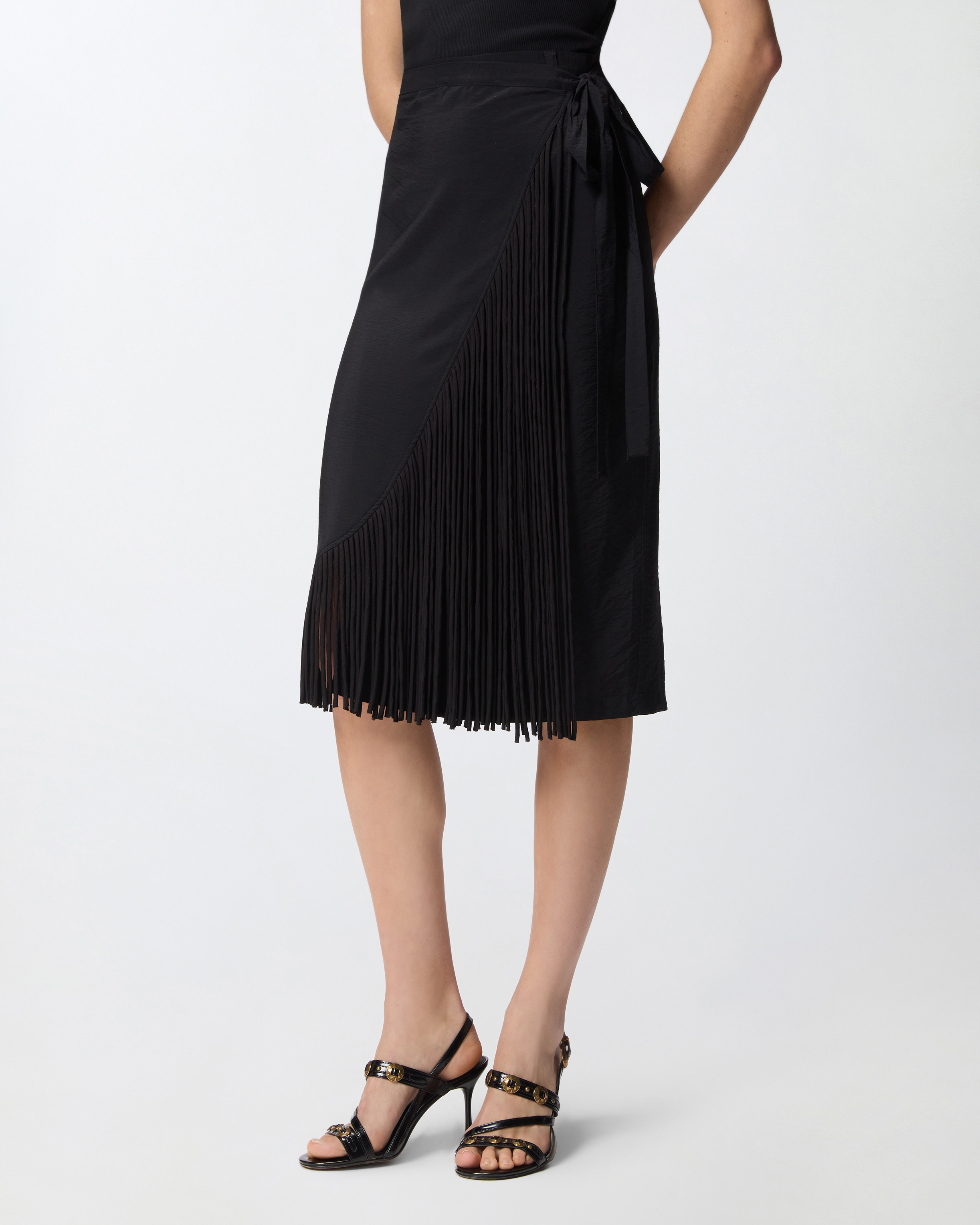 Medium length wrap skirt with fringes PINKO Black