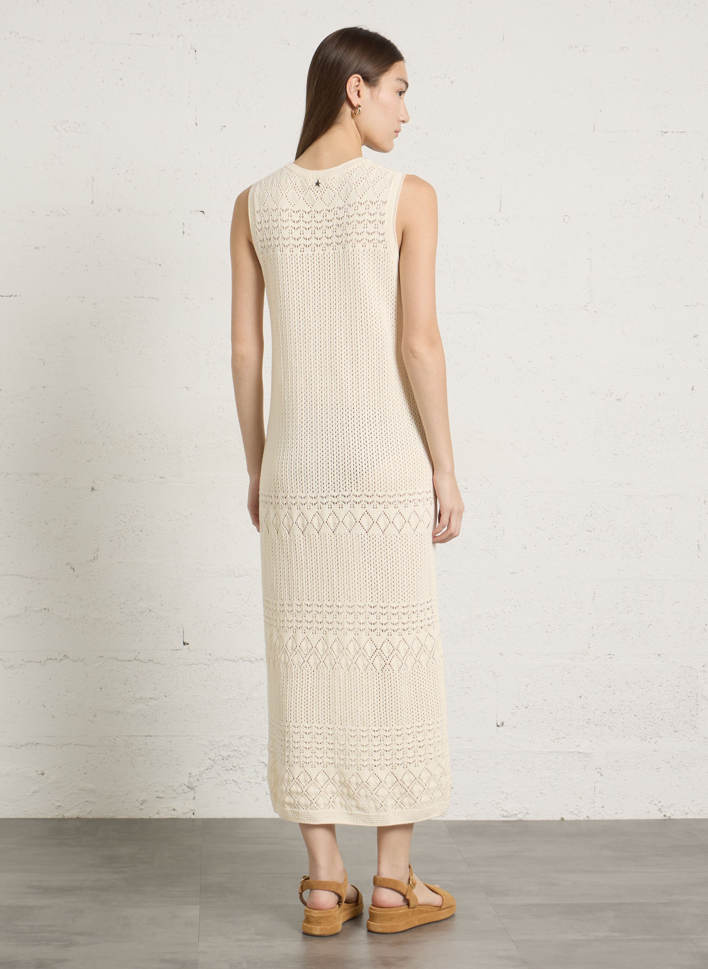 Long cotton V-neck dress SUD EXPRESS Beige