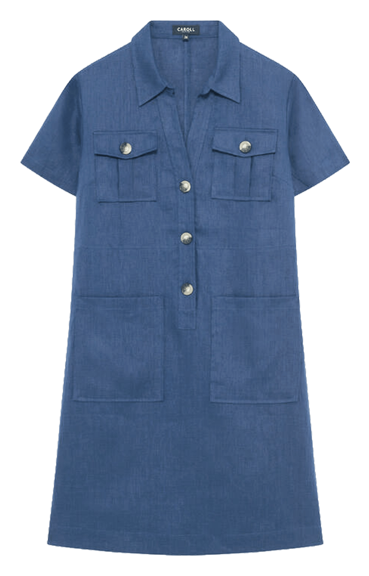 Robe courte droite boutonnée en lin CAROLL Bleu