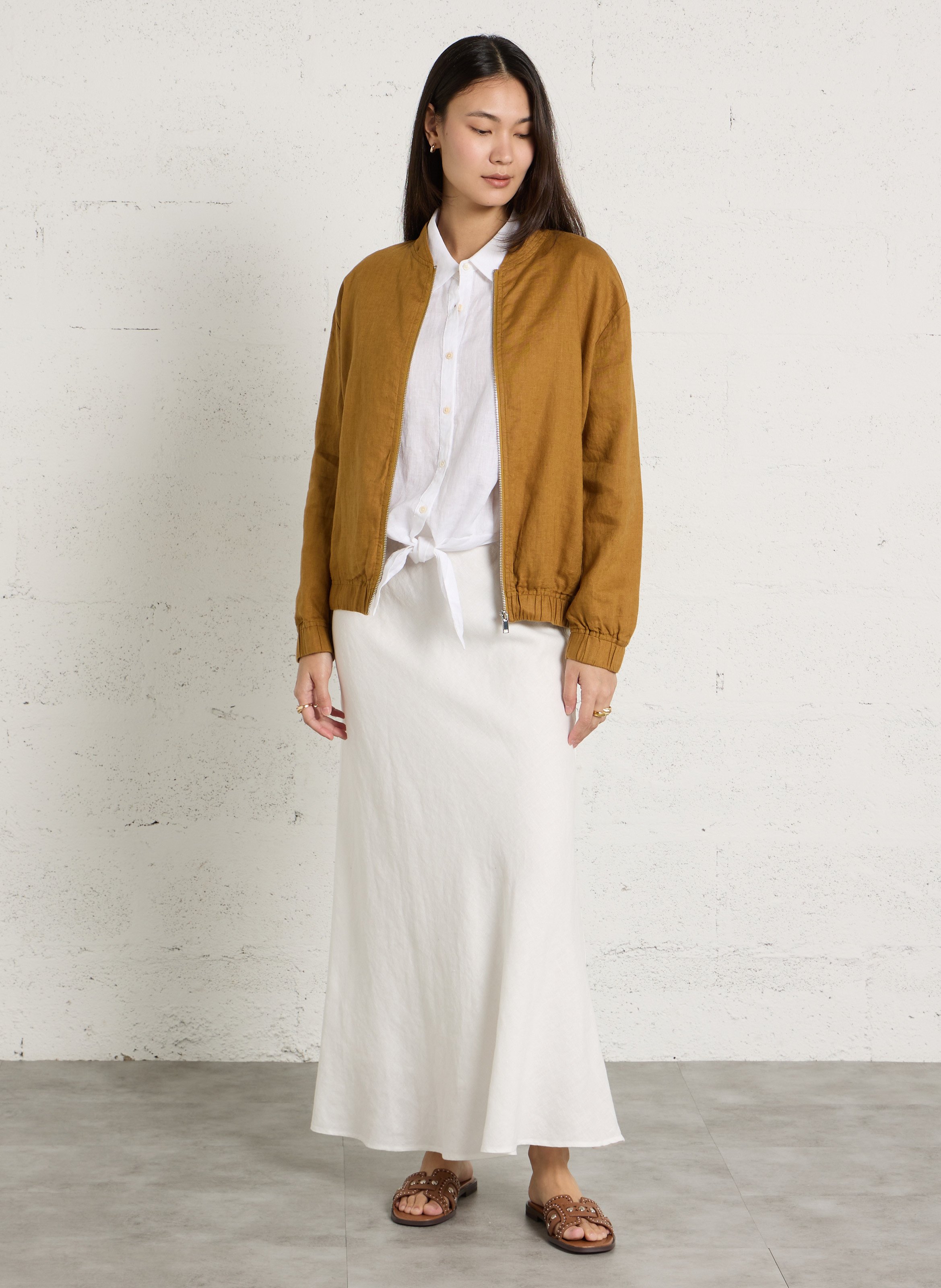 Blouson en lin col rond JC SOPHIE Marron