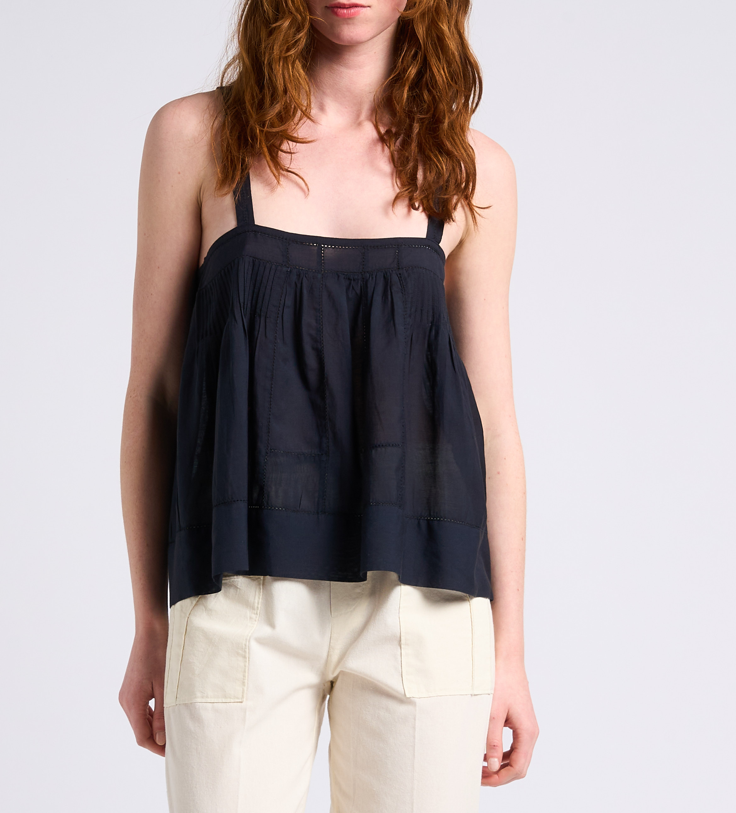 Korte, katoenen singlet met ajourmotiefje SWILDENS Zwart