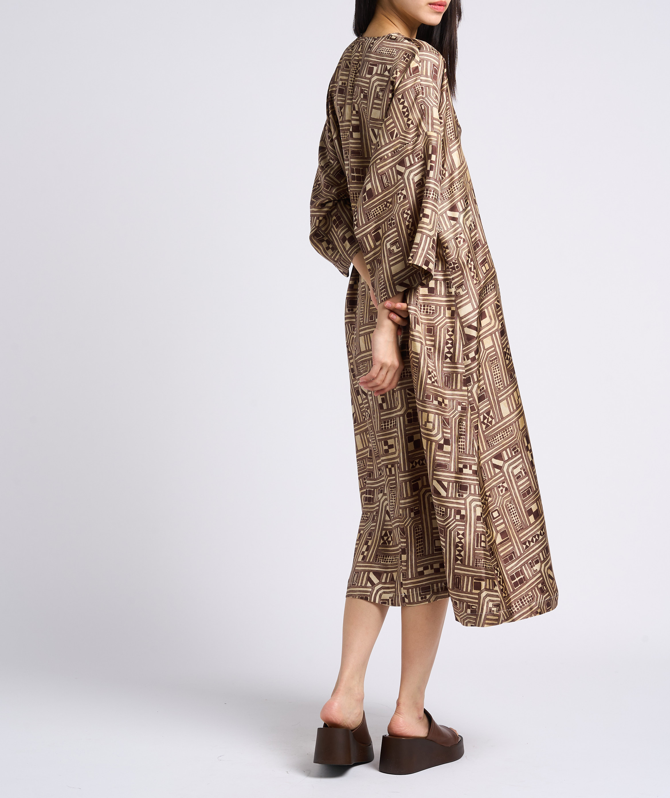 Printed silk V-neck midi dress MOMONI Beige