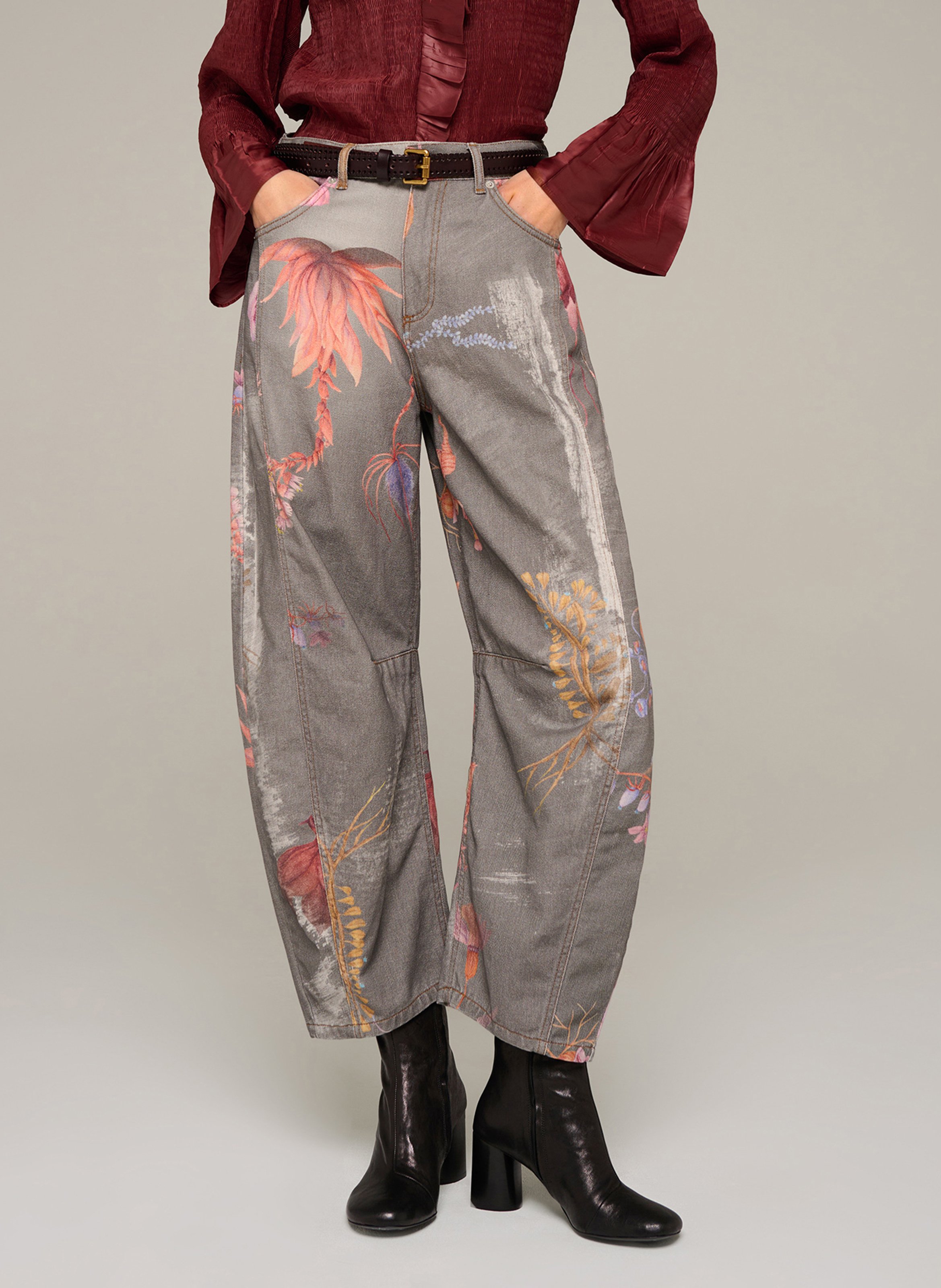 Jean barrel imprimé en coton COTELAC Gris