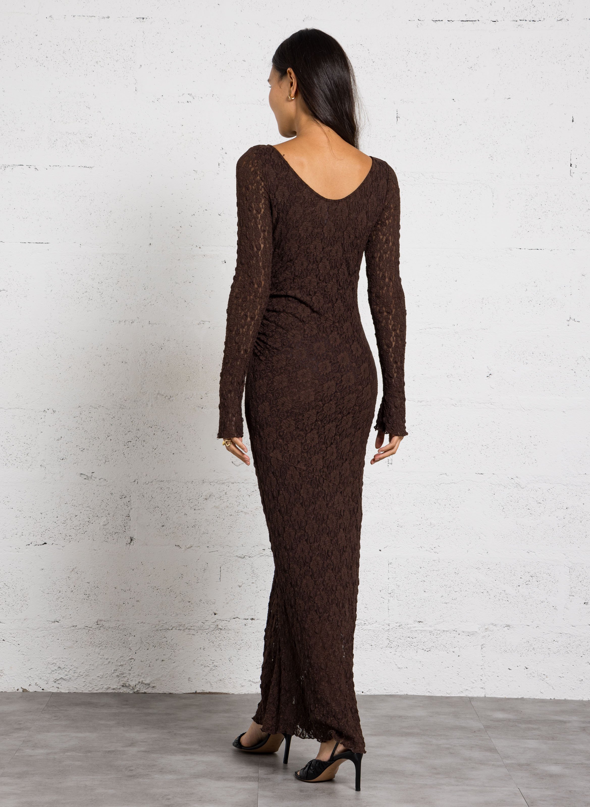 Robe longue en dentelle IMPERIAL Marron