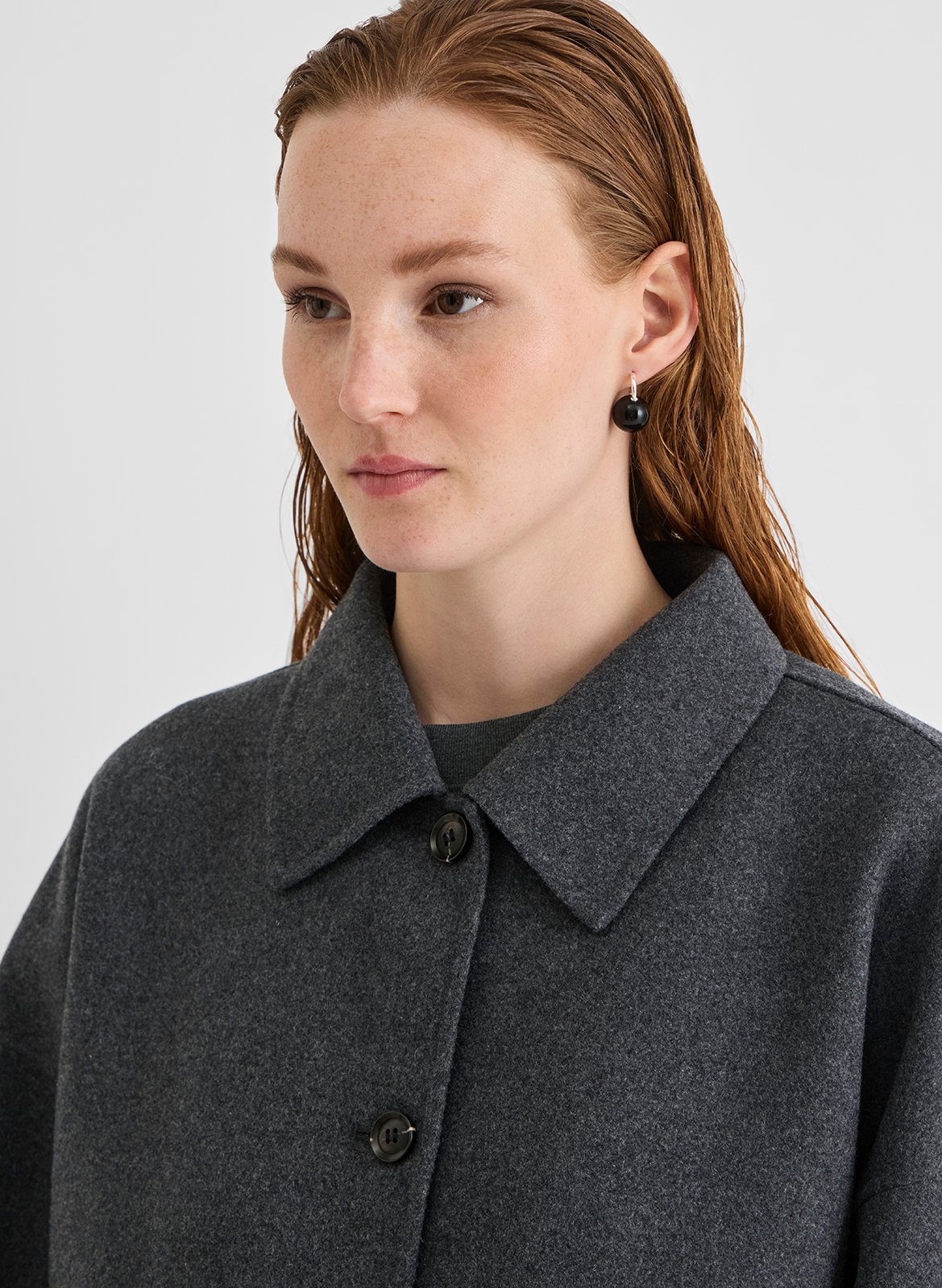 Manteau ample boutonné uni ROUGE EDIT Gris