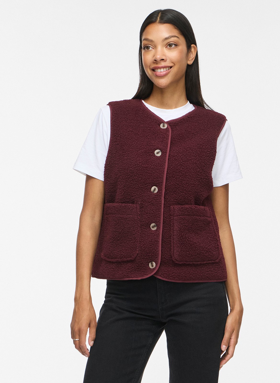 Manteau droit col rond en sherpa VILA Marron