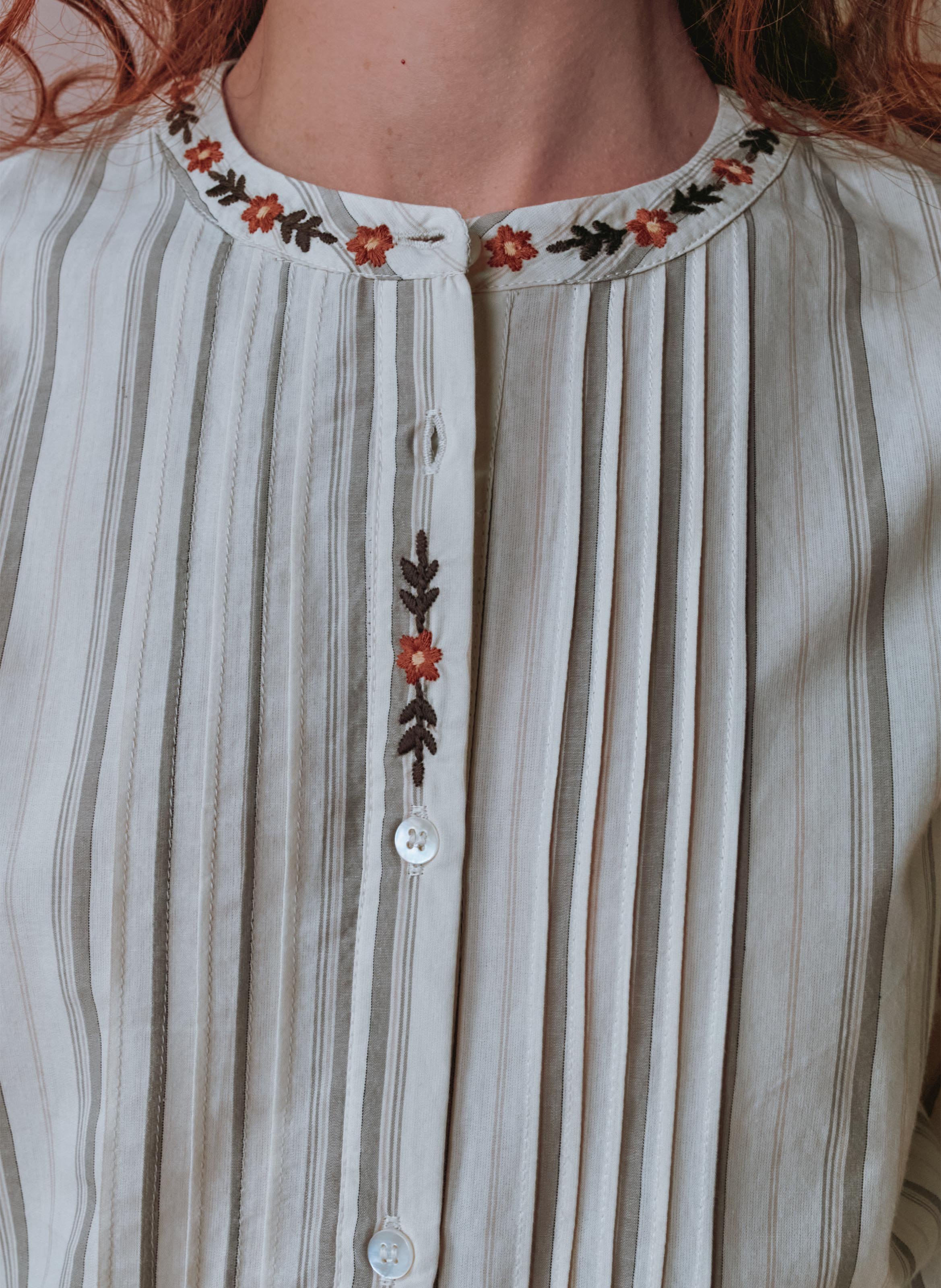Baumwollbluse mit Rundhalskragen EMILE ET IDA Beige