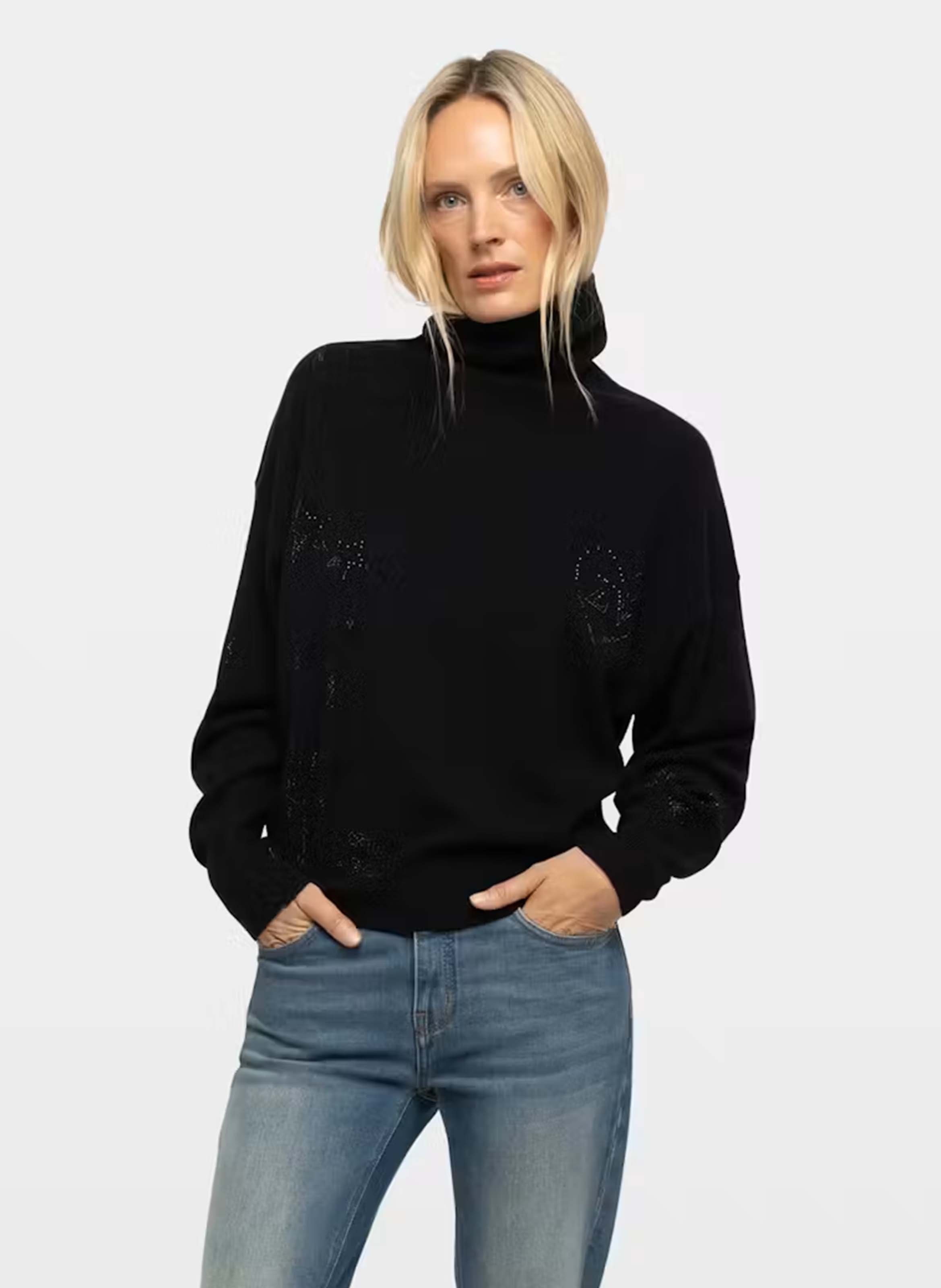 Pull droit col montant à strass en cachemire ZADIG&VOLTAIRE Noir