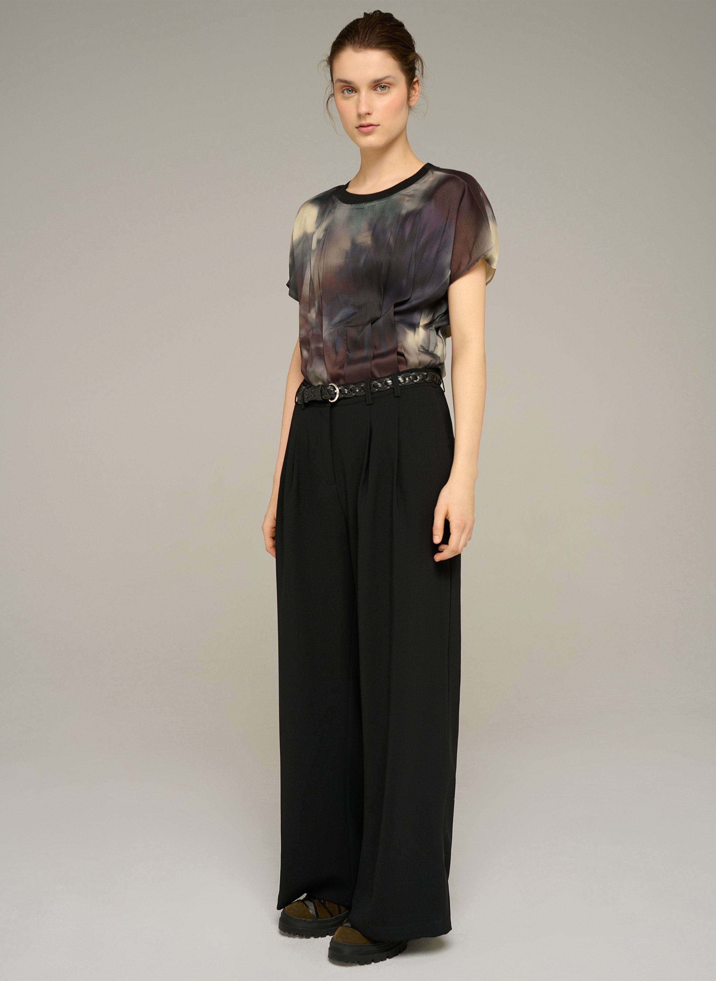 Pantalon taille haute large uni COTELAC ACOTE Noir