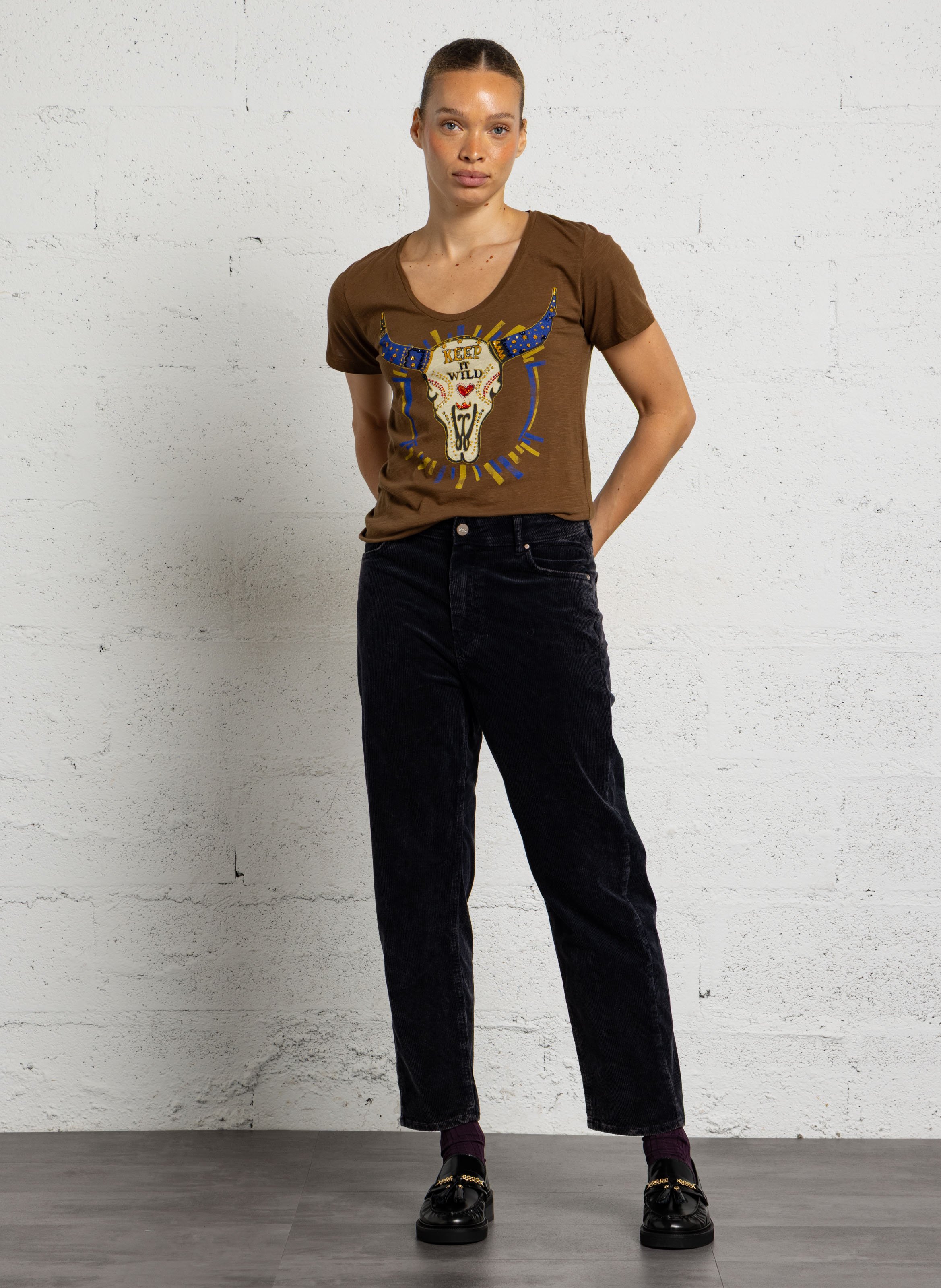 T-Shirt mit Pailletten aus Bio-Baumwolle LEON & HARPER Braun