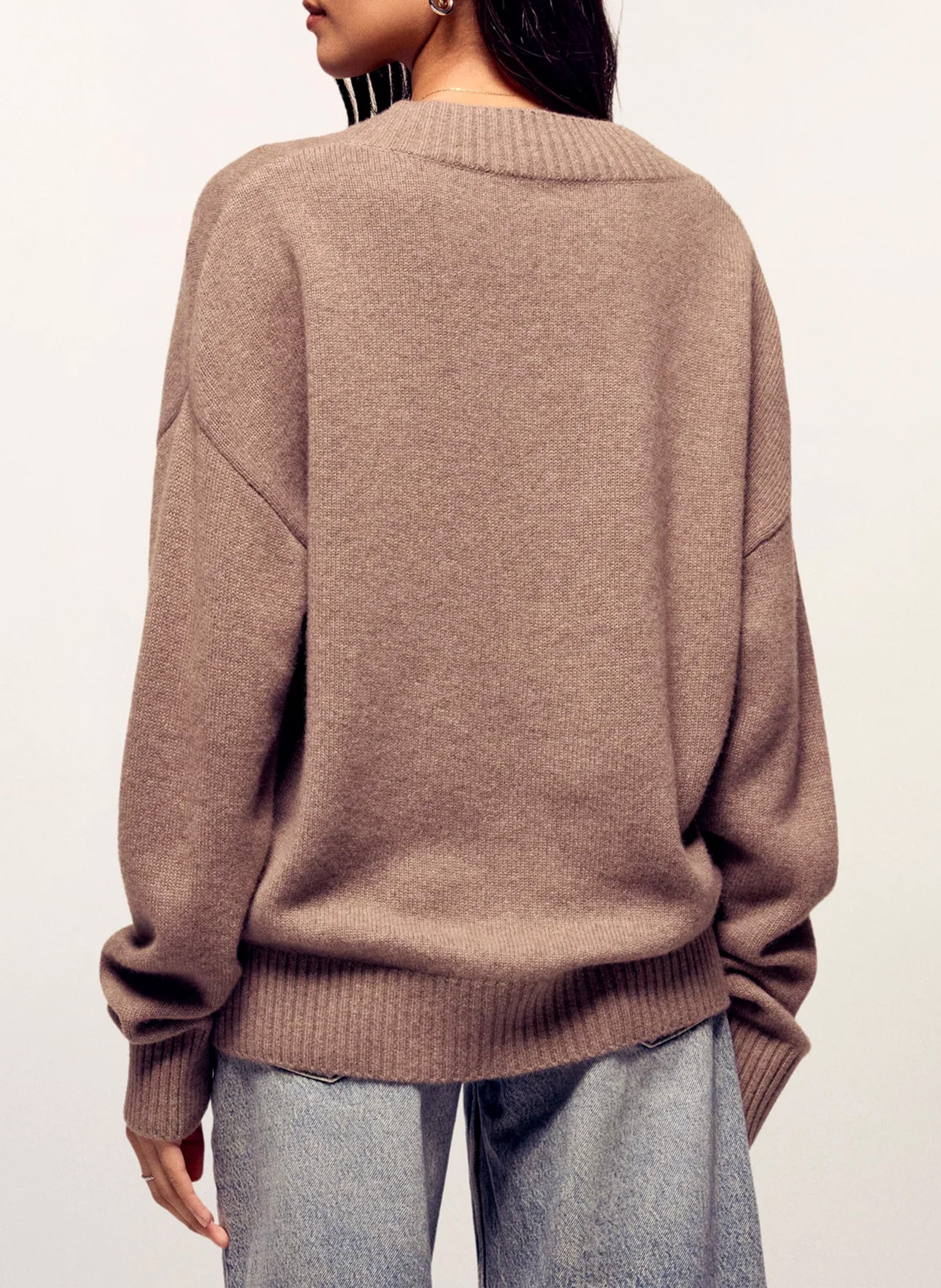 Pull col V ample en cachemire FROM FUTURE Beige