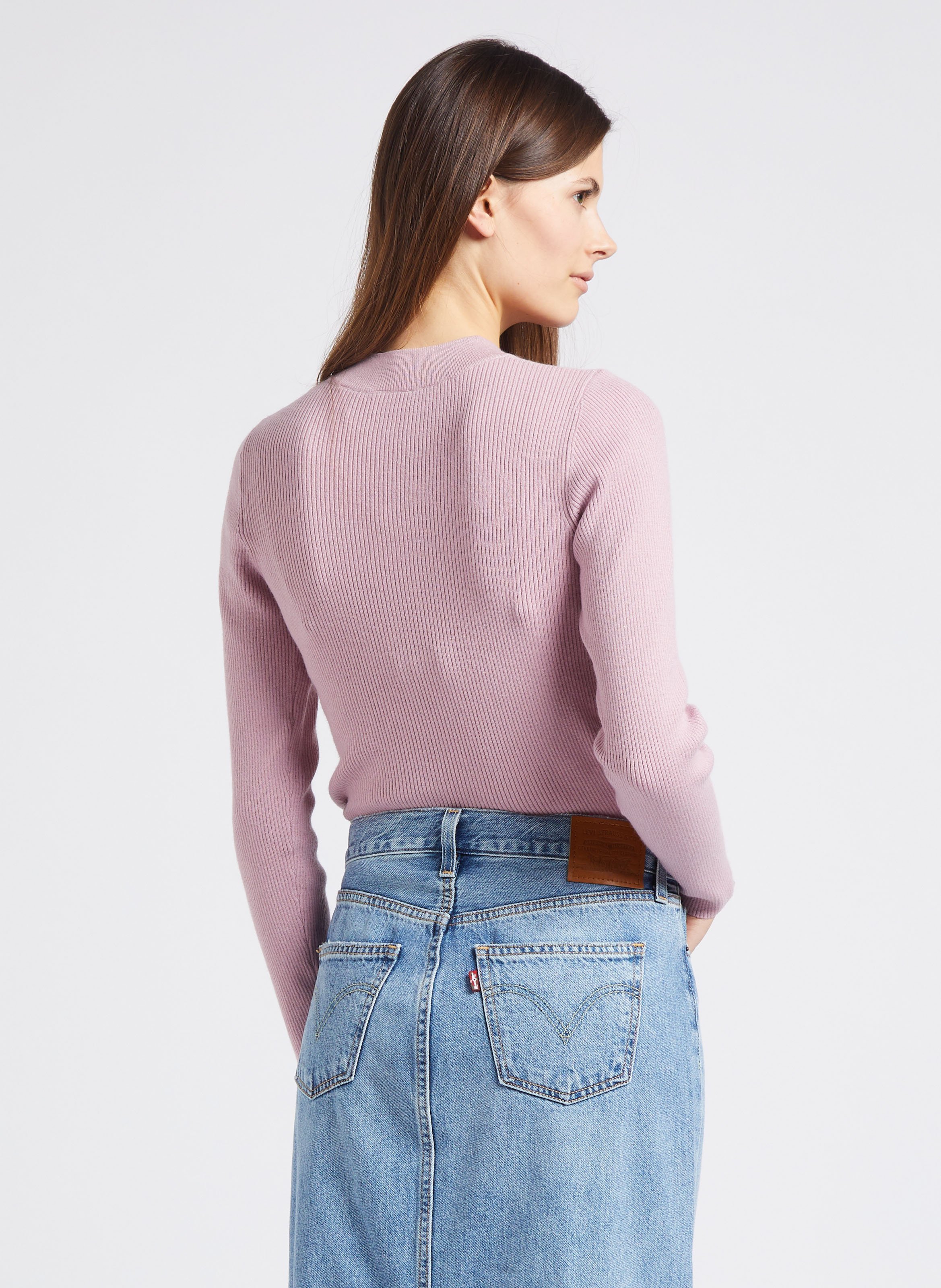 Rundhalspullover aus Rippstrick Blau