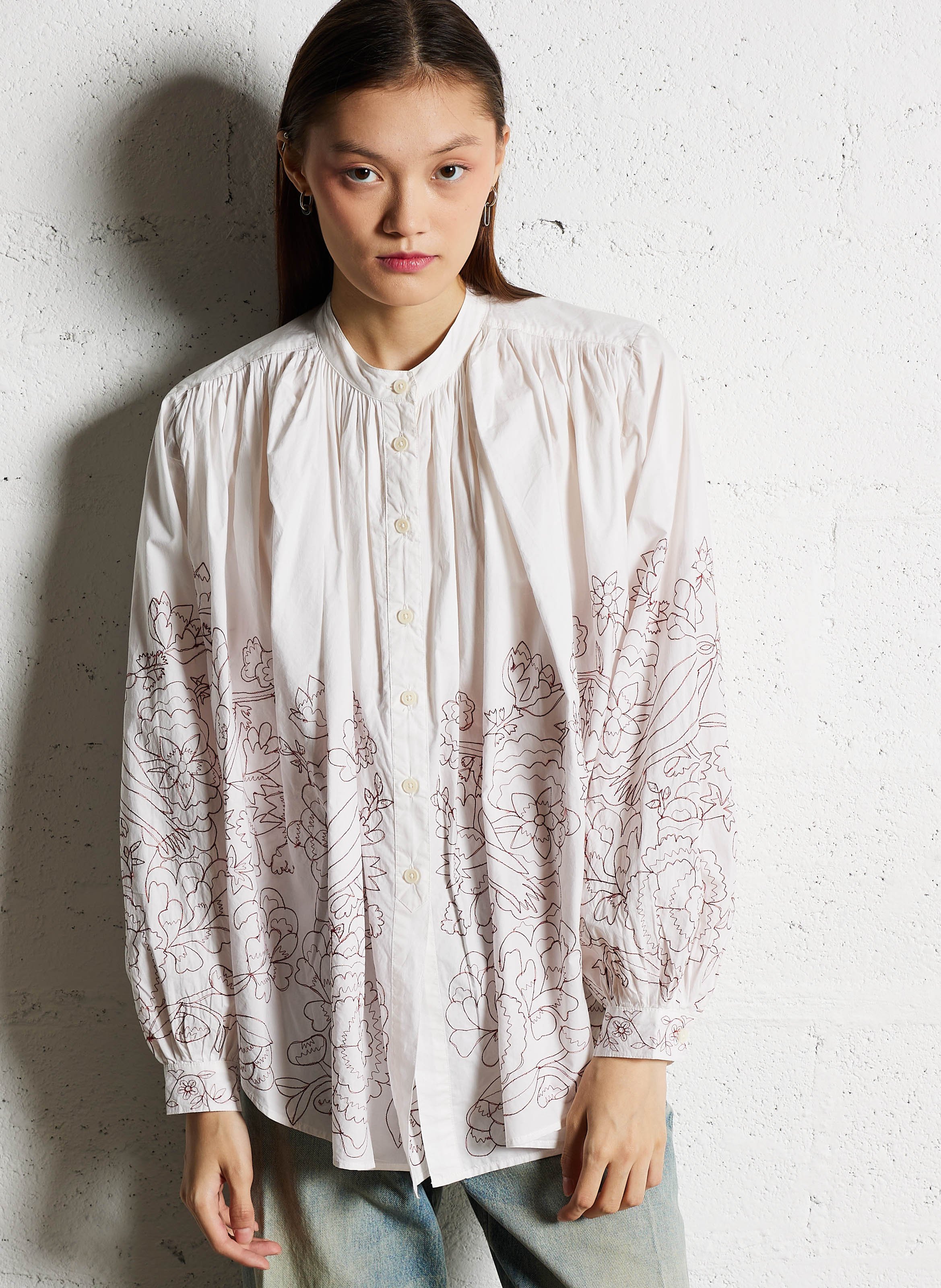 Round-neck loose cotton embroidered blouse LAURENCE BRAS White