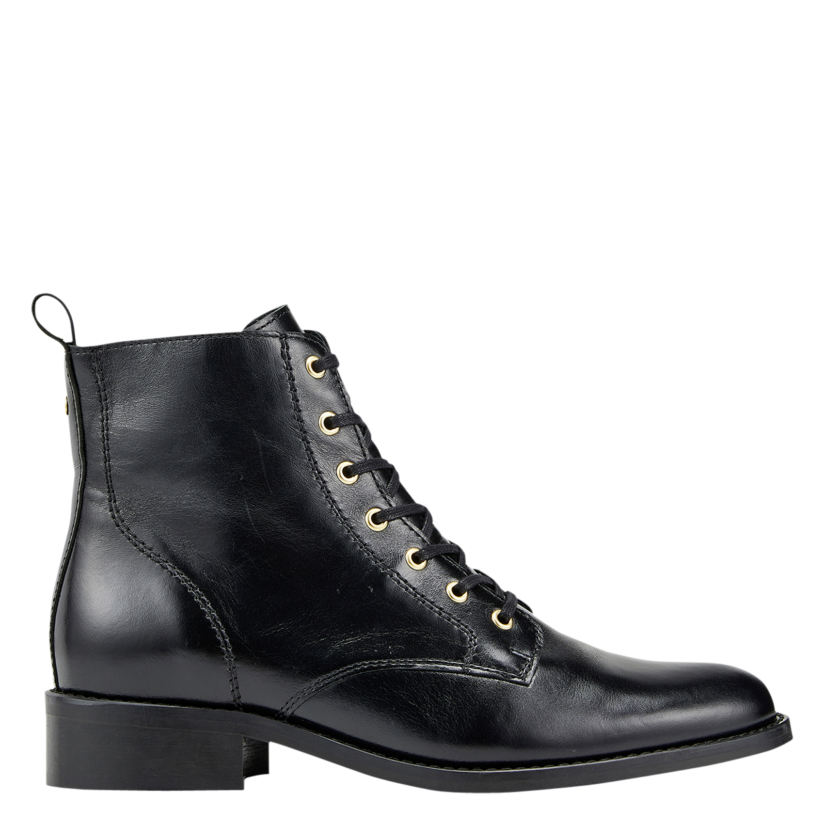 Flache Lackleder-Stiefeletten Schwarz
